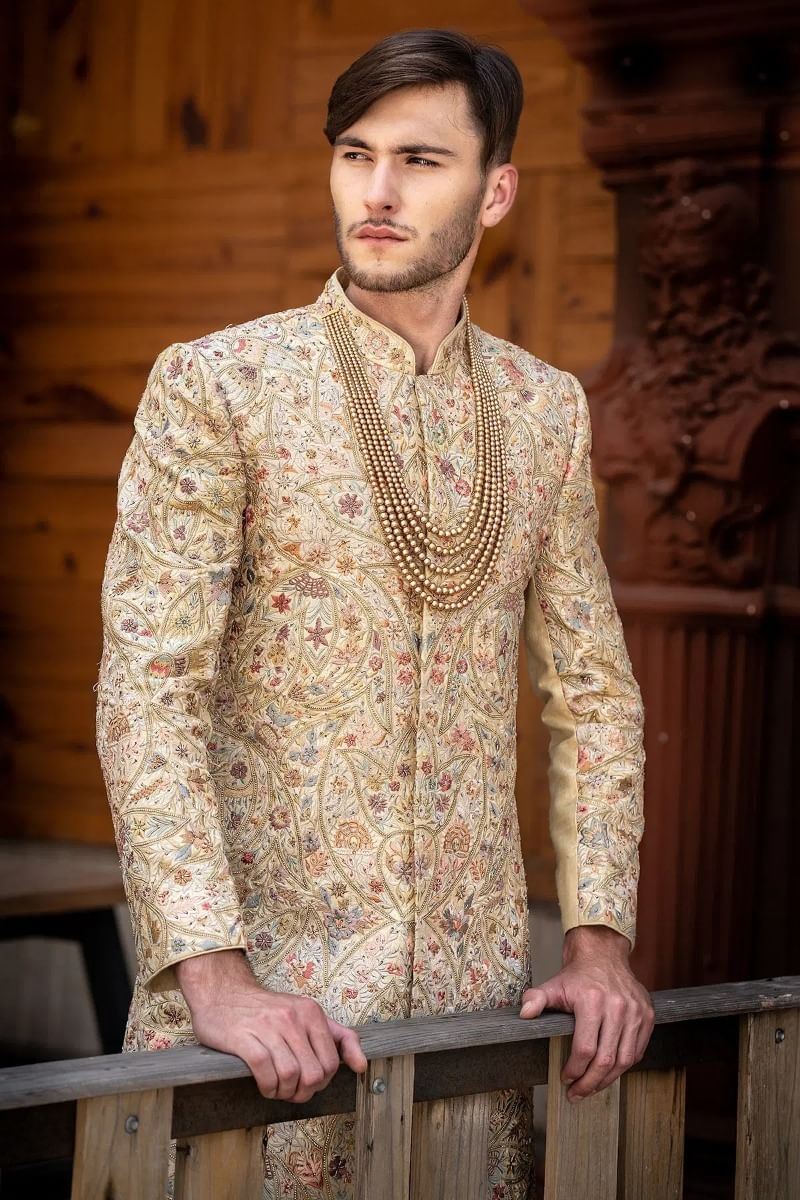 Cream Wedding Sherwani