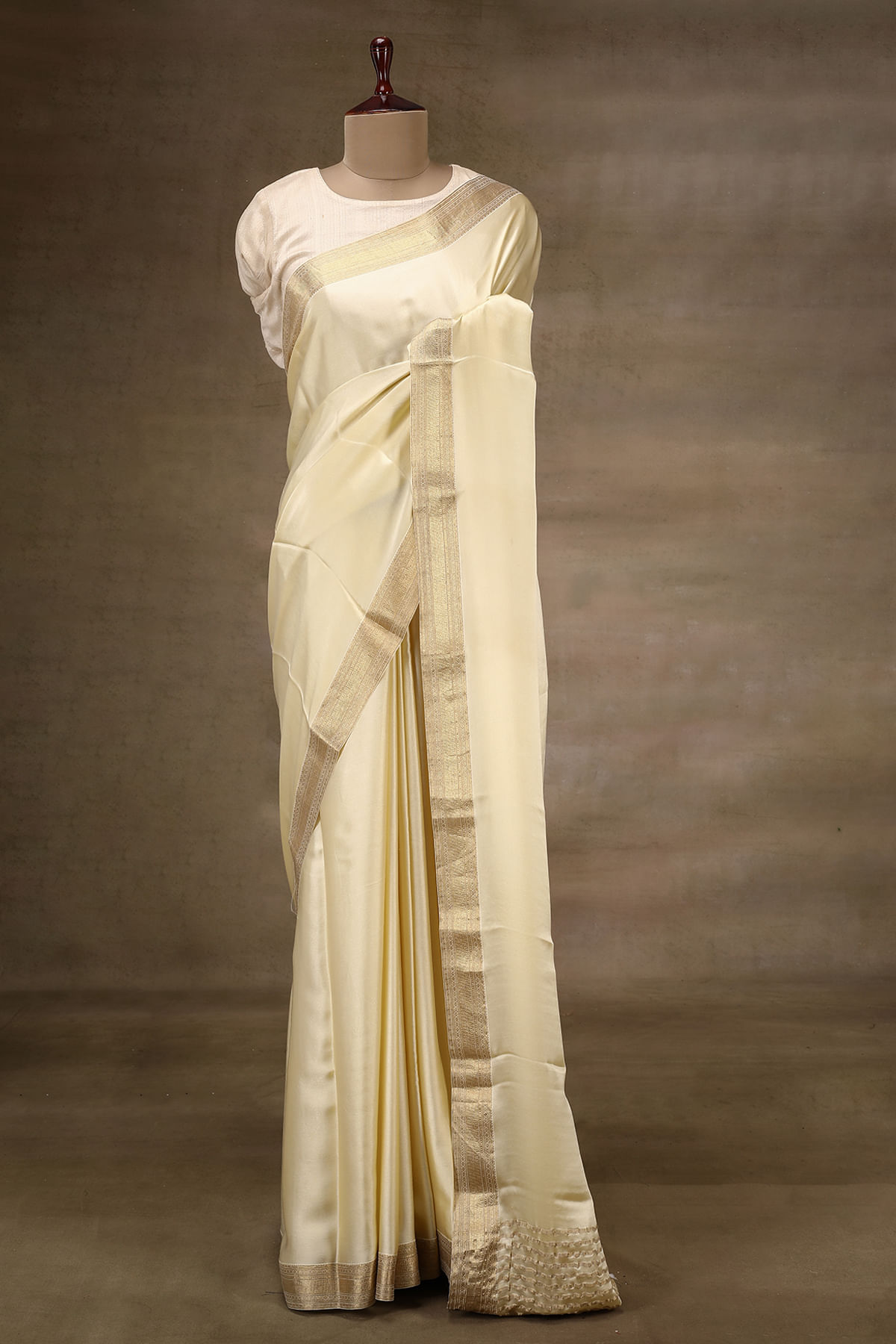 Cream Silk Designer Saree