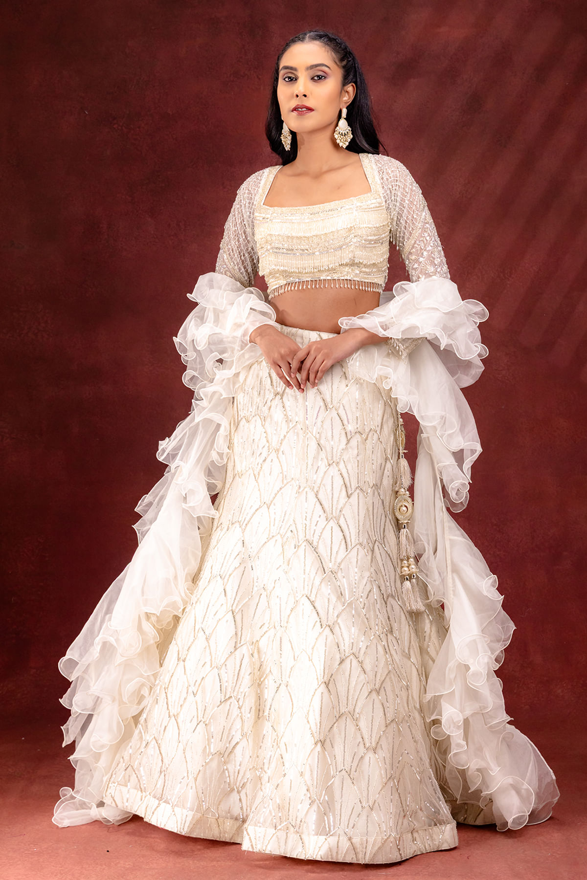 Cream fishcut Lehenga