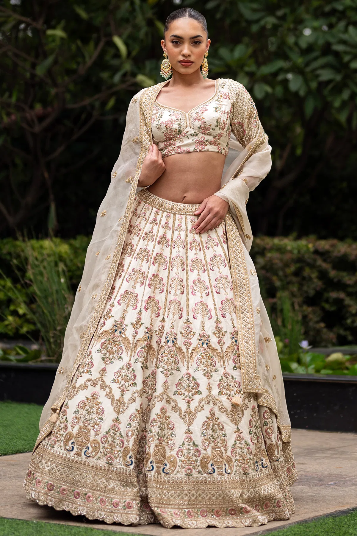 Cream Engagement Lehenga