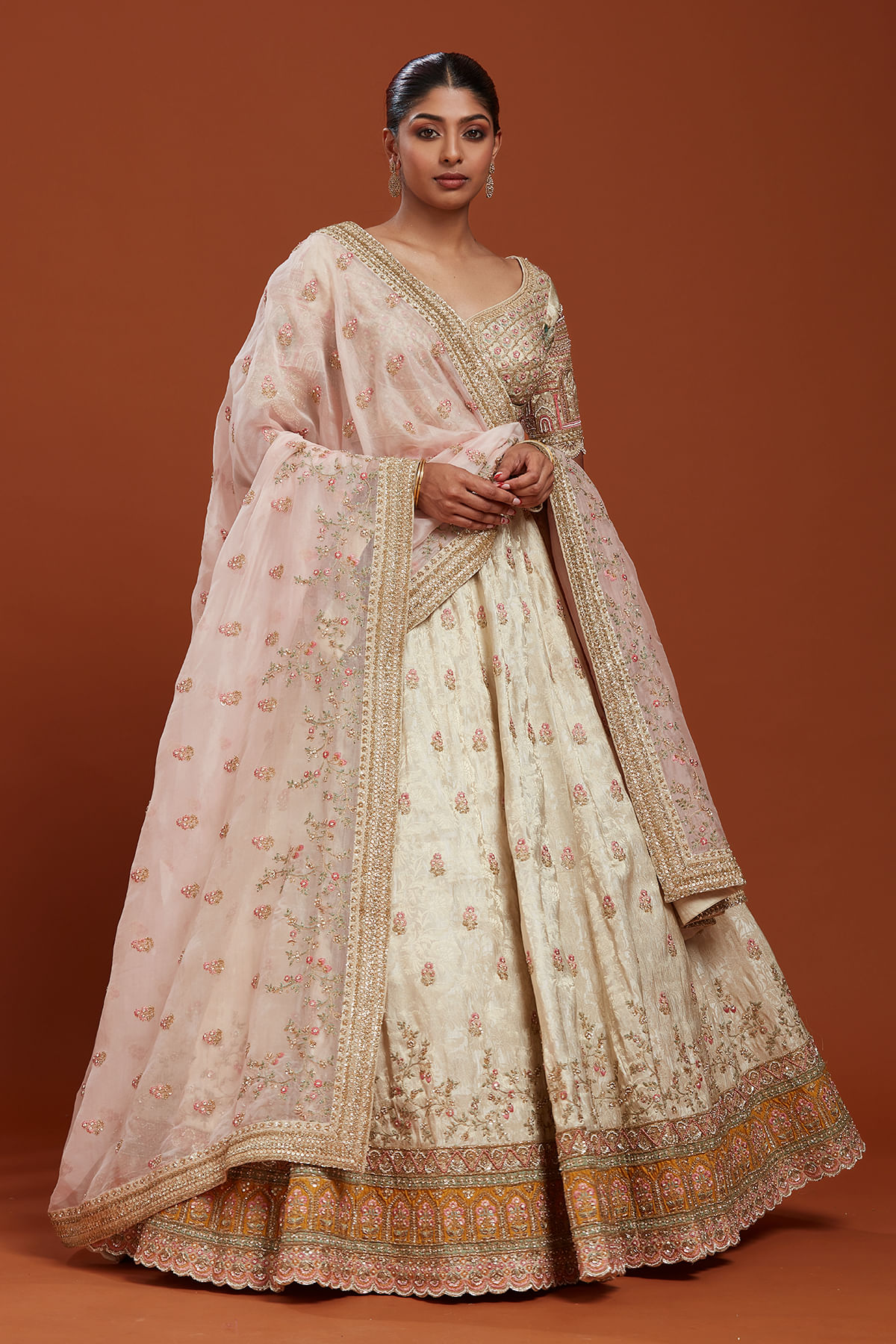 Cream Engagement Lehenga