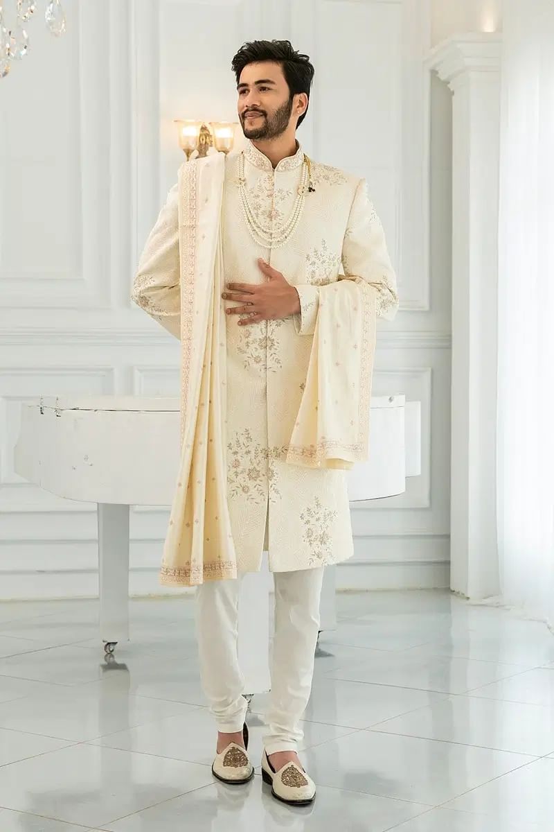 Cream Wedding Sherwani