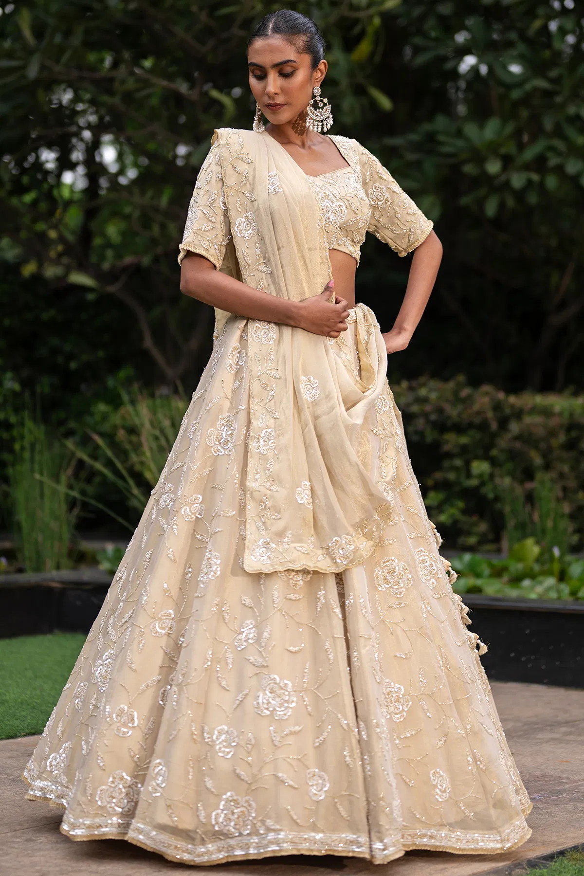 Cream Reception Lehenga