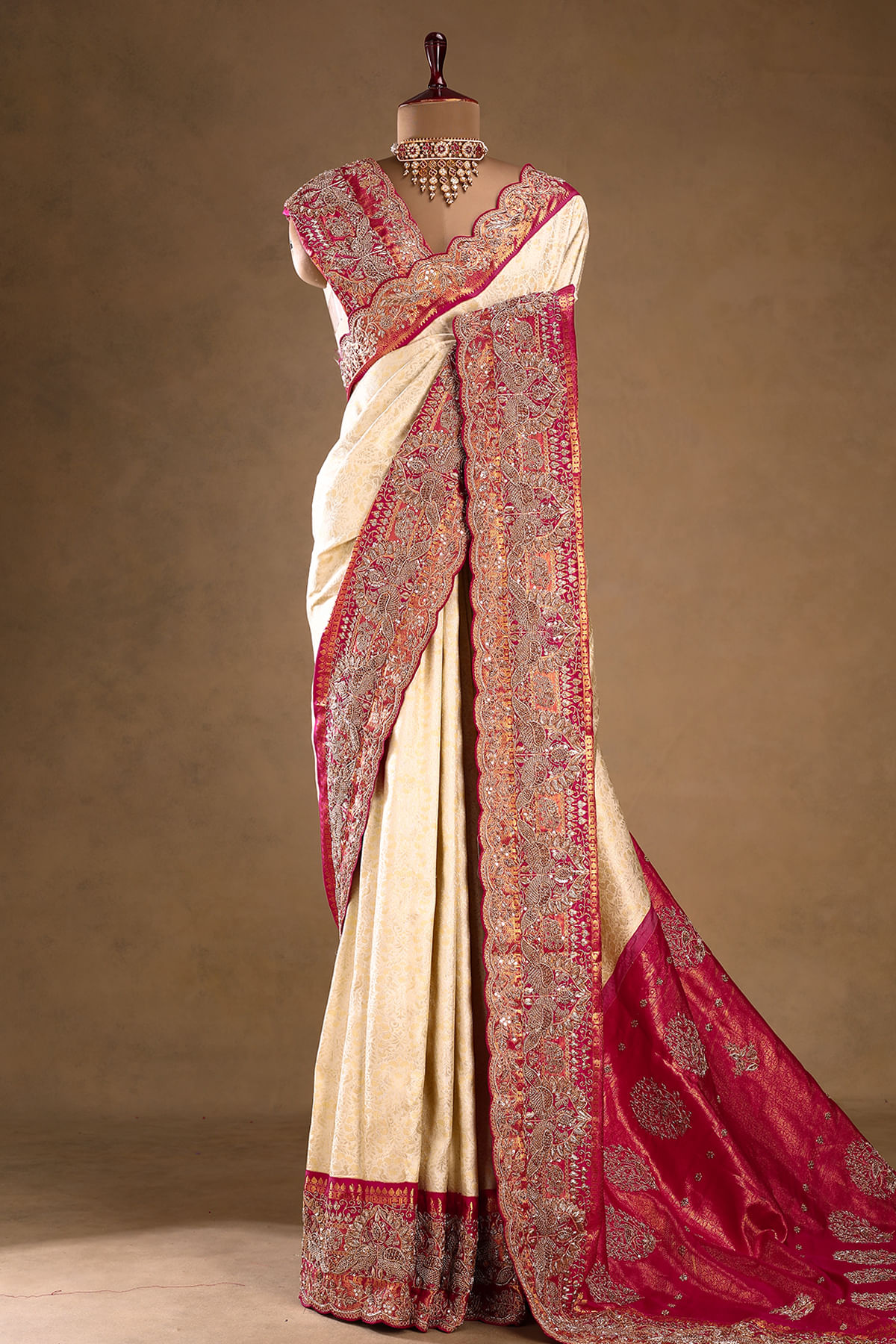 Cream Kanchipuram Silk Saree