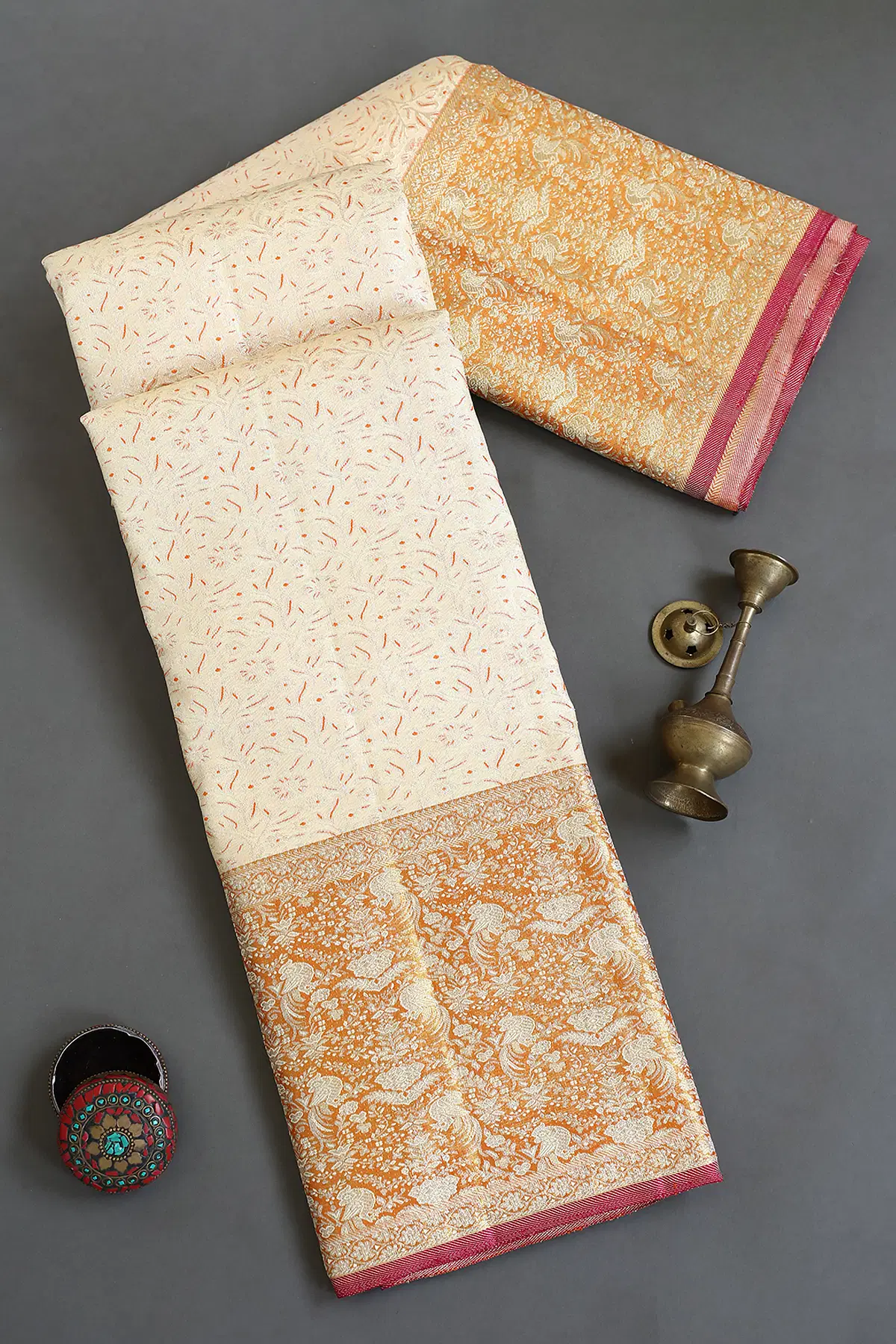 Cream Kanchipuram Silk Saree