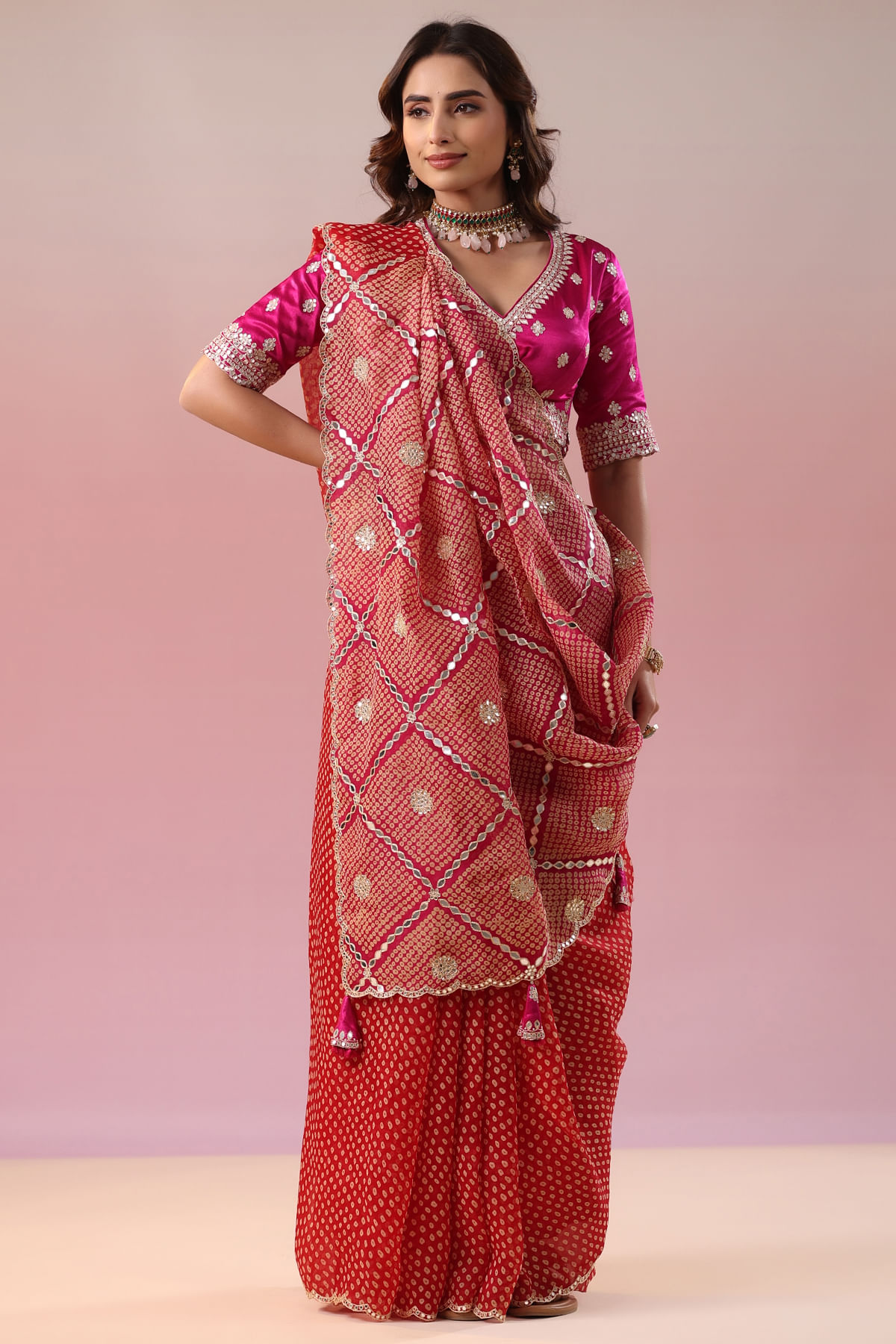 Red Bandhani Saree