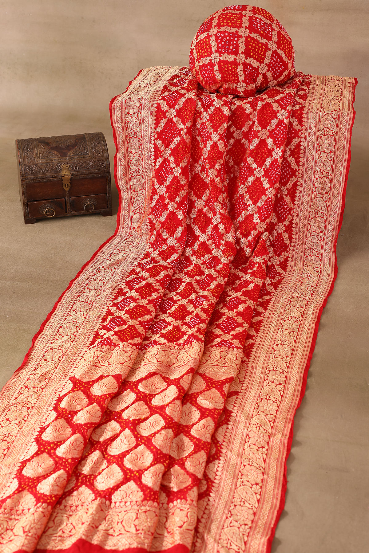 Red Bandhani Saree