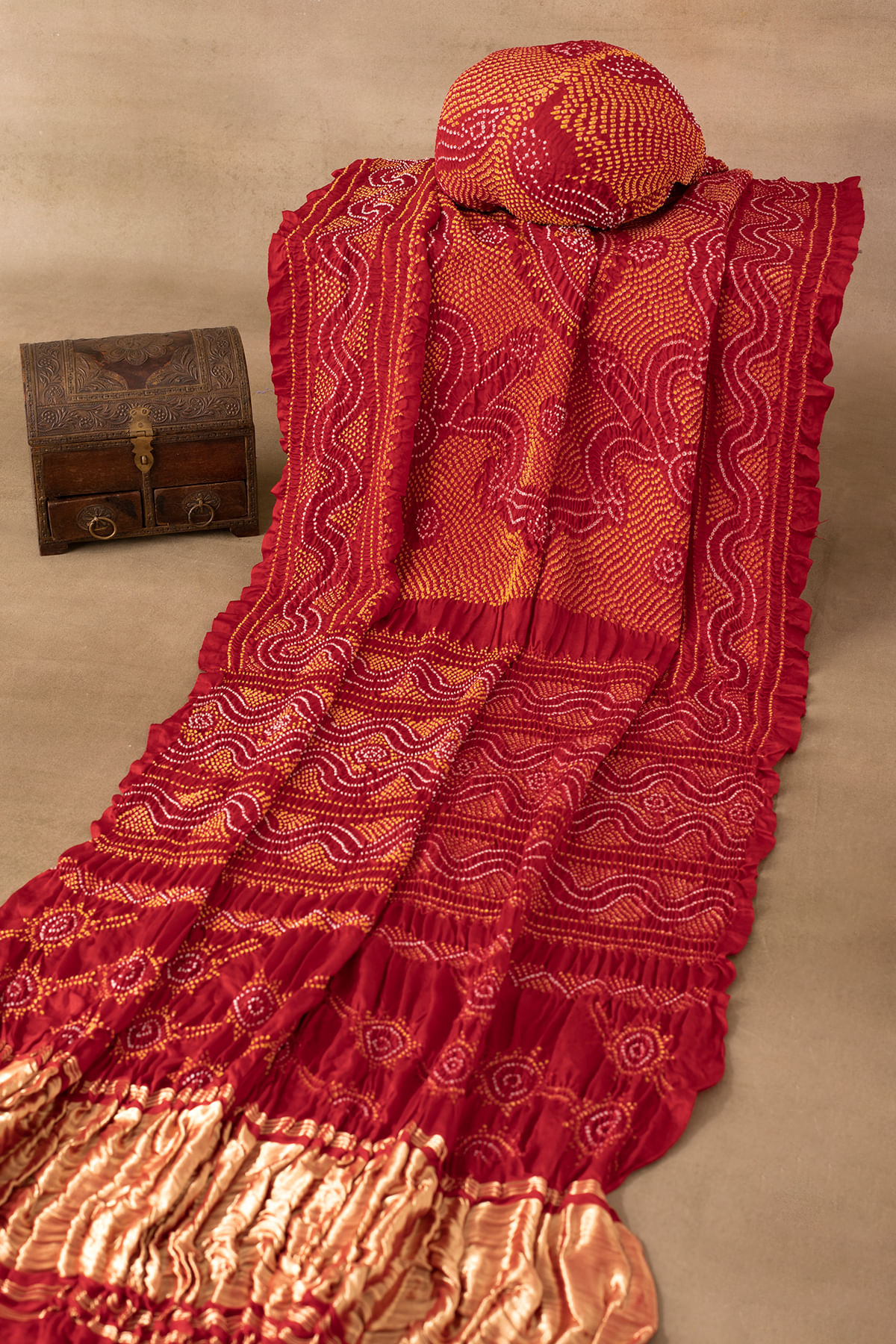 Red Bandhani Silk Saree