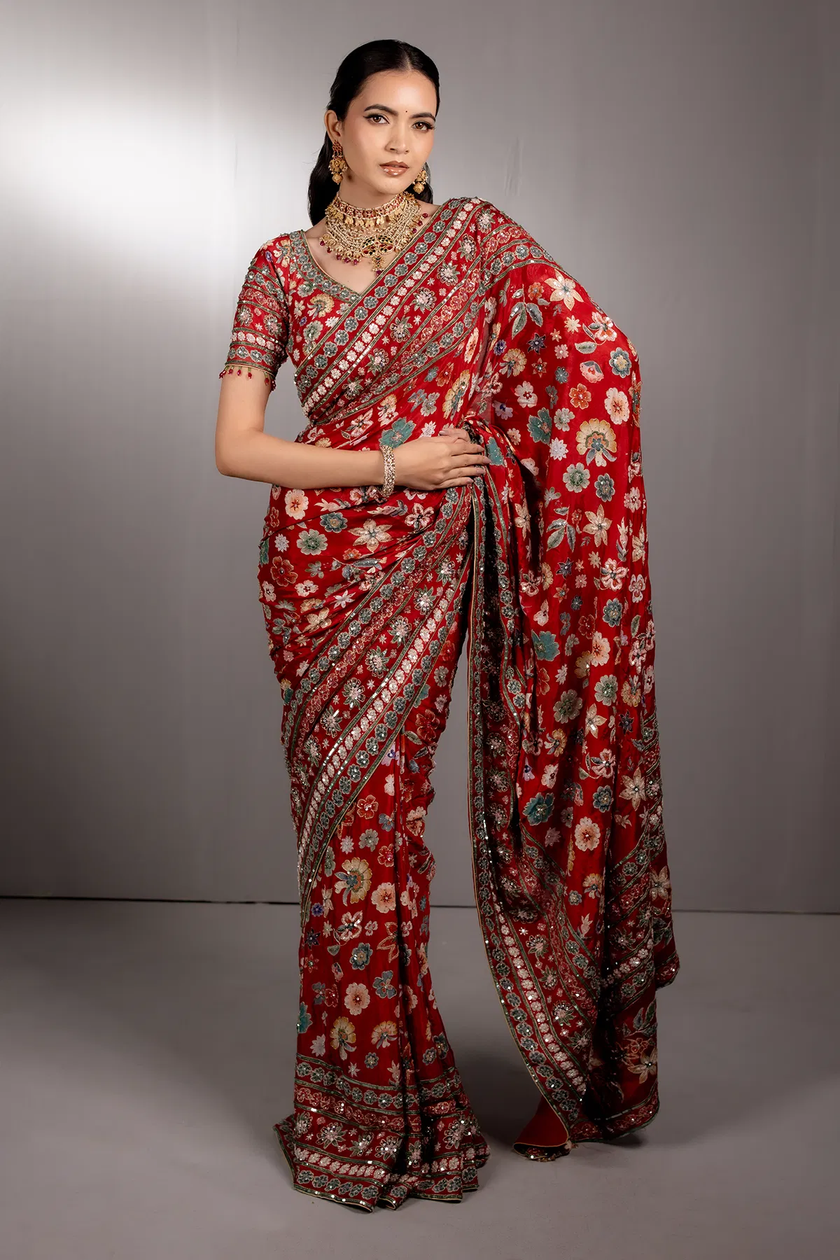 Red Designer Saree