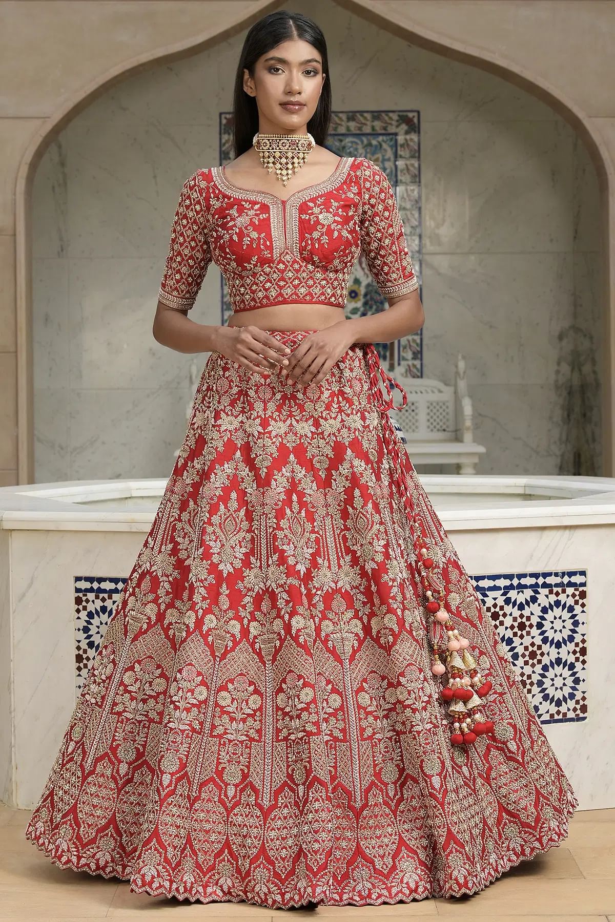 Red Embroidered Wedding Lehenga