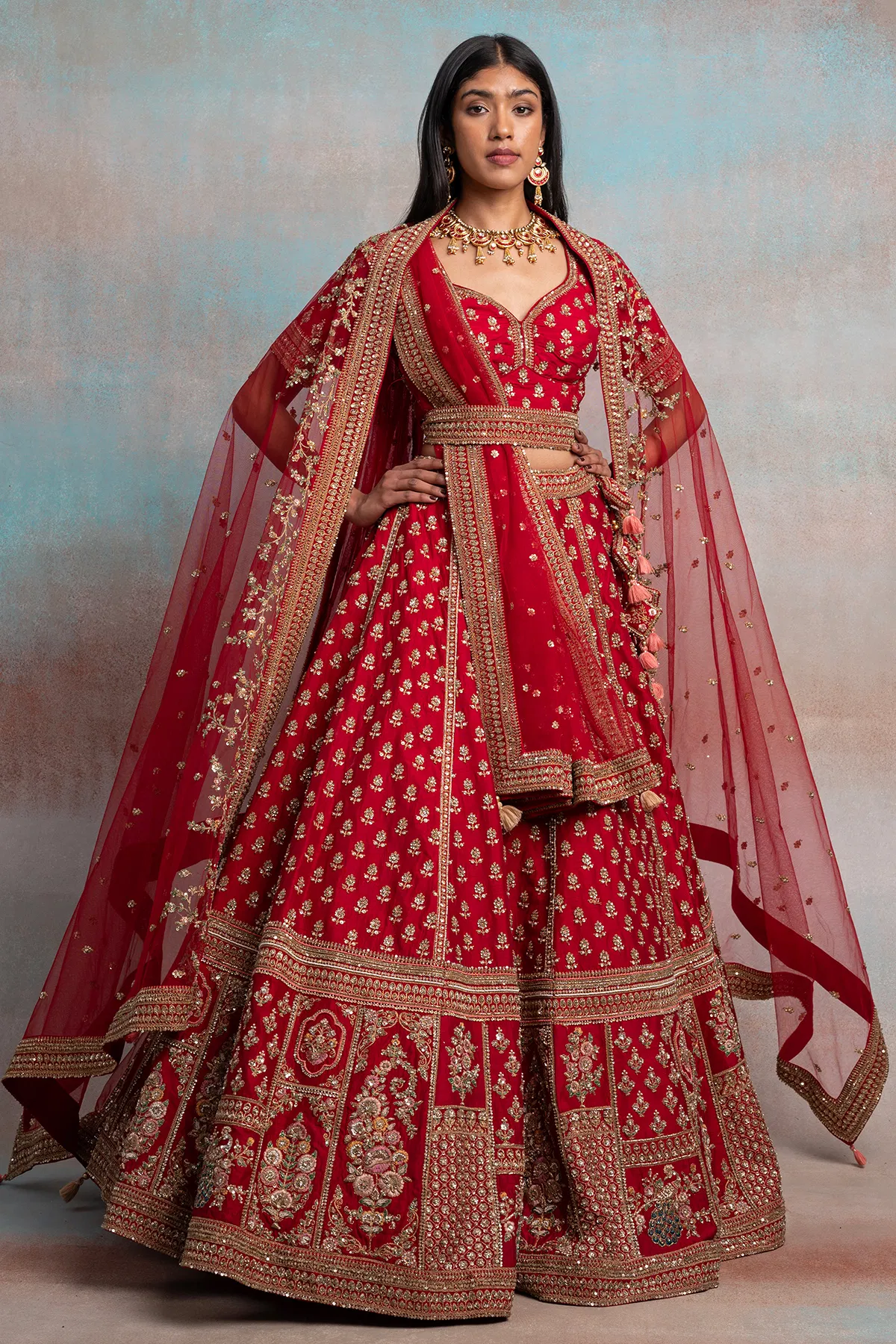 Red Bridal Lehenga With Double Dupatta