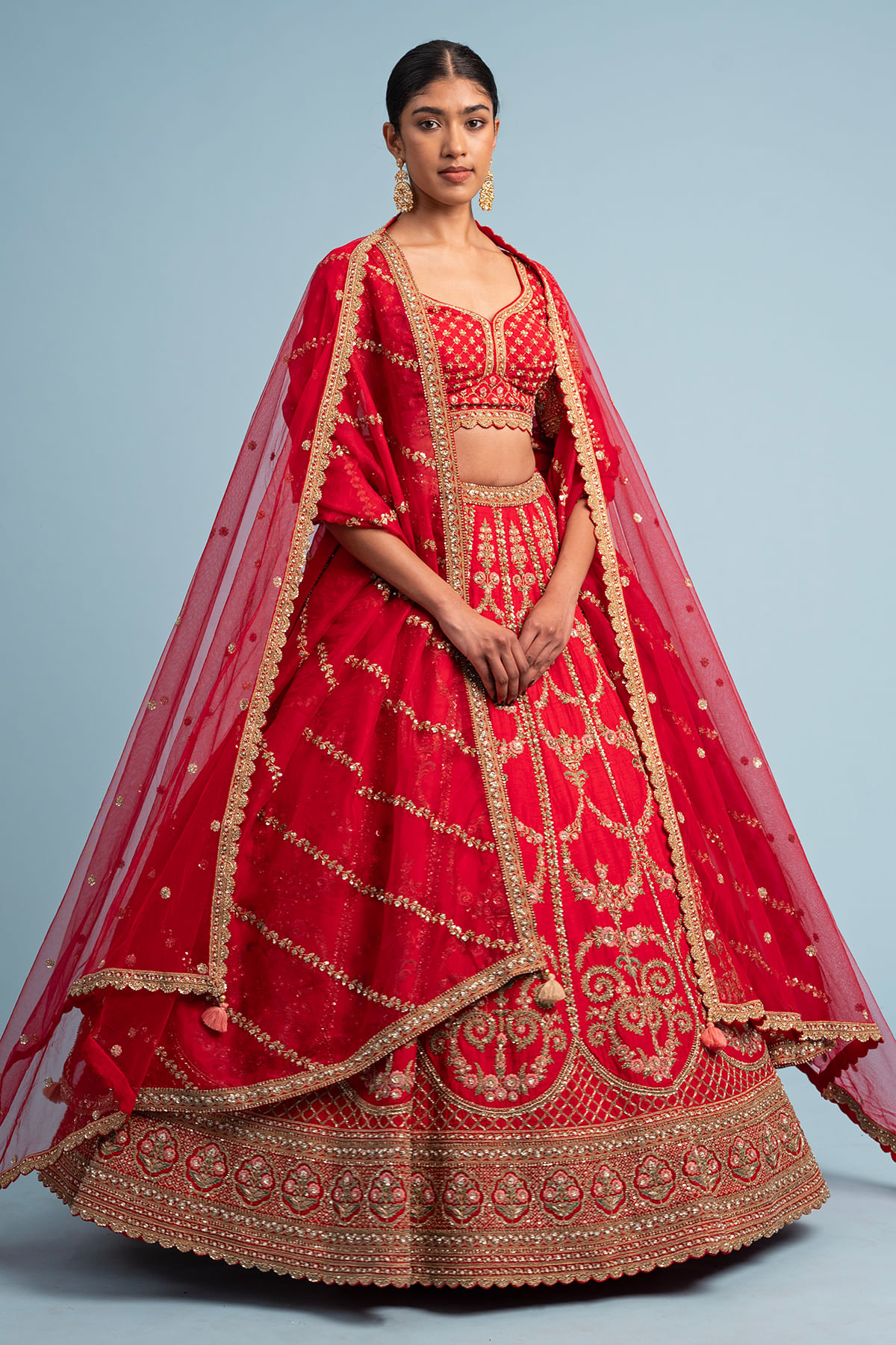 Crimson Red Zardosi Embroidered Raw Silk Exclusive Bridal Lehenga-NI3846