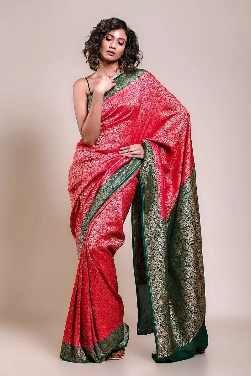 Red Banarasi Crepe Saree
