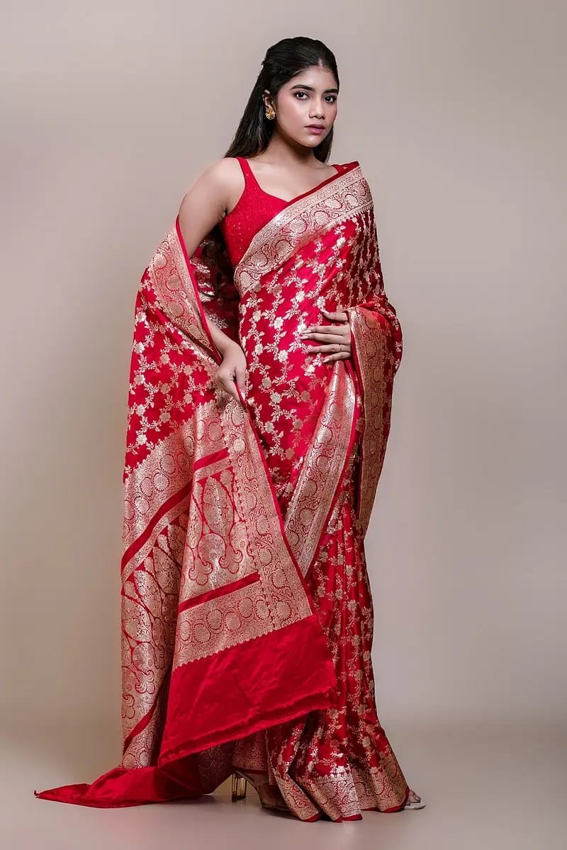 Red Banarasi Satin Silk Saree