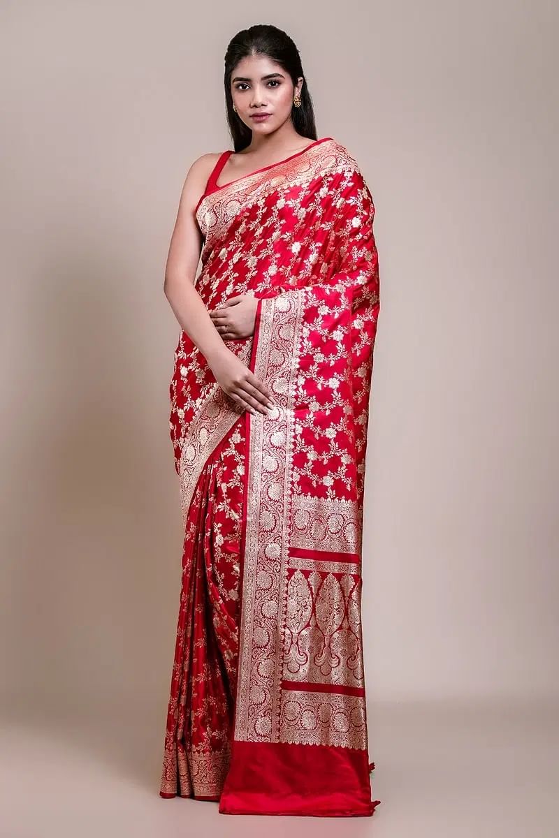 Red Banarasi Satin Silk Saree