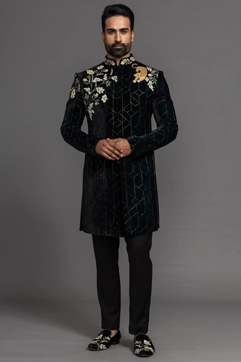 Green IndoWestern Sherwani