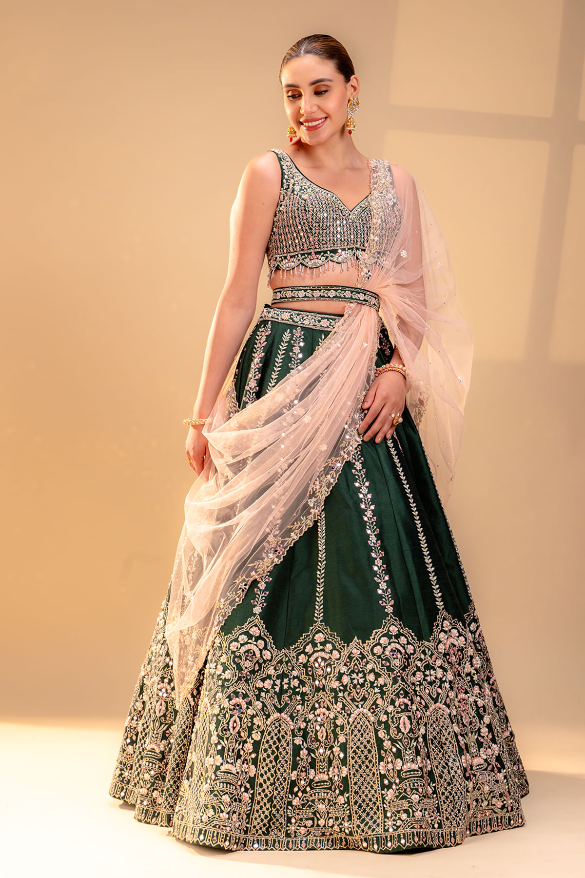 Dark Green Mehendi Lehenga