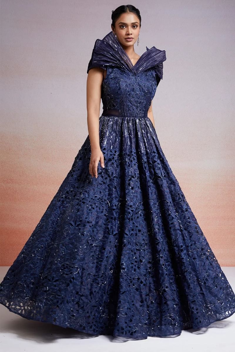 Blue Indowestern Gown