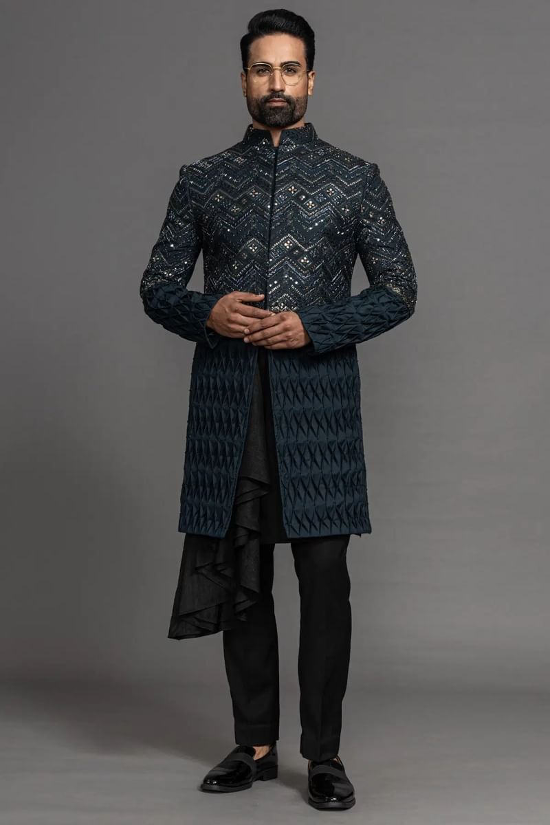 Dark Teal Indowestern Sherwani