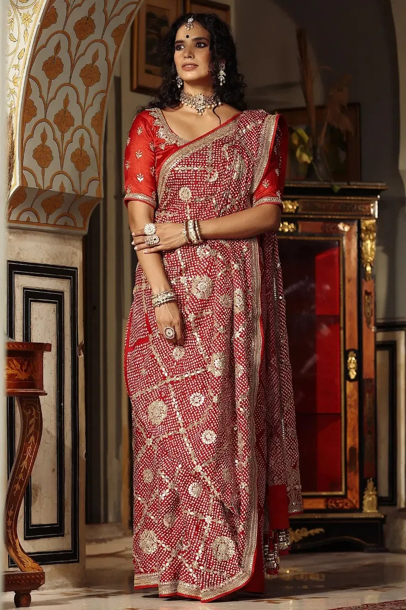 Red Bandhani Saree