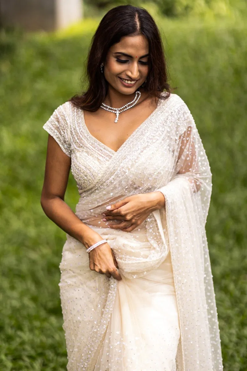Deepti Mohan in White Designer Net Saree