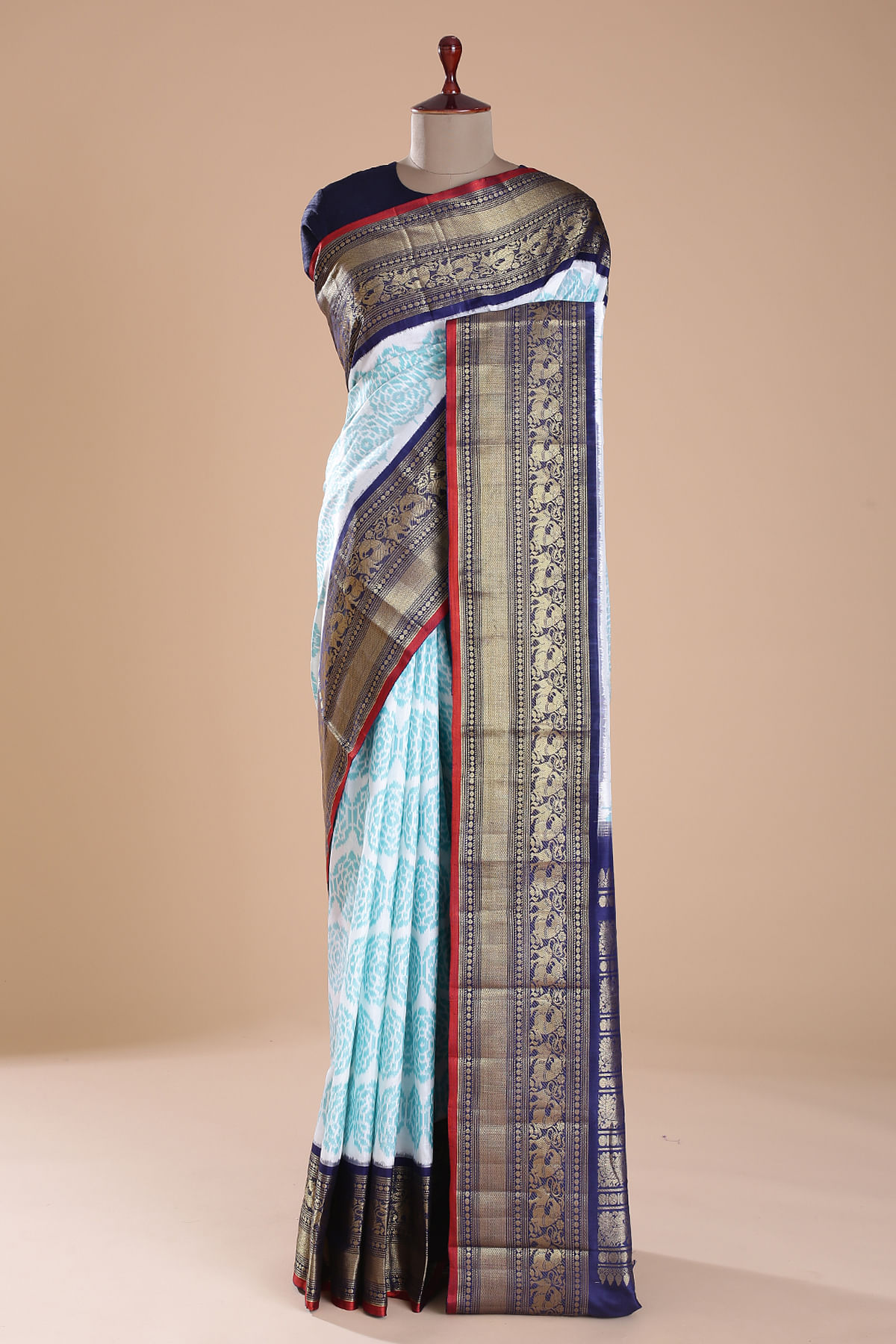 Delicate Blue Zari Woven Ikkat Silk Saree Online at Samyakk