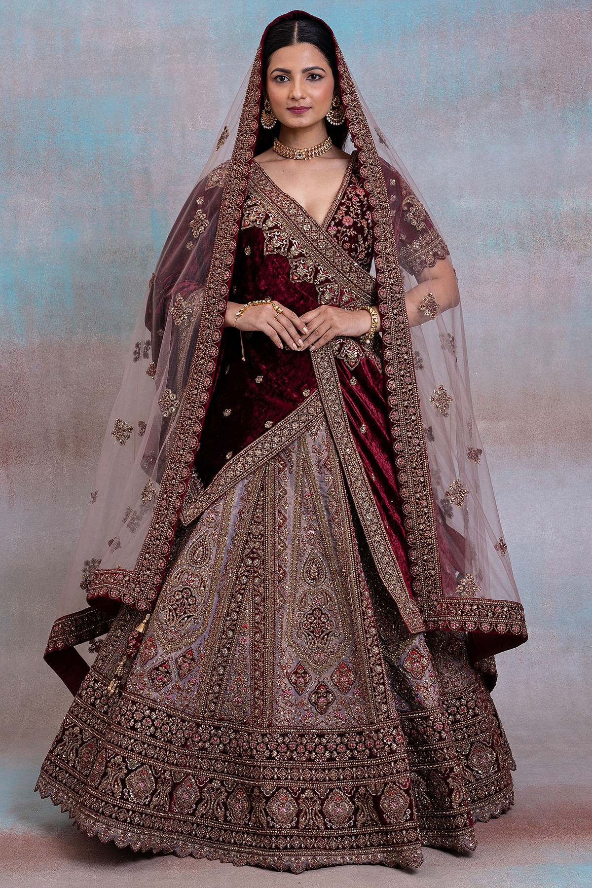 Dusty Lavender Sequins Embroidered Tissue Bridal Lehenga-NG4104