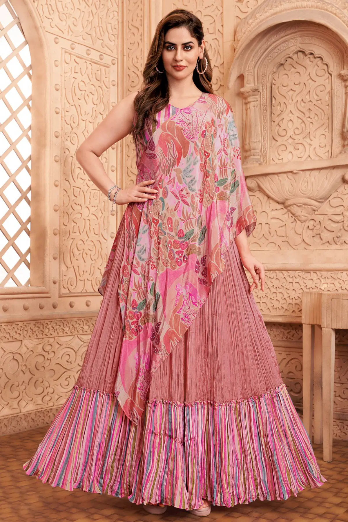 Buy Dusty Pink Silk Party Wear Salwar Kameez with Sequins Work and Round Neck Online Samyakk