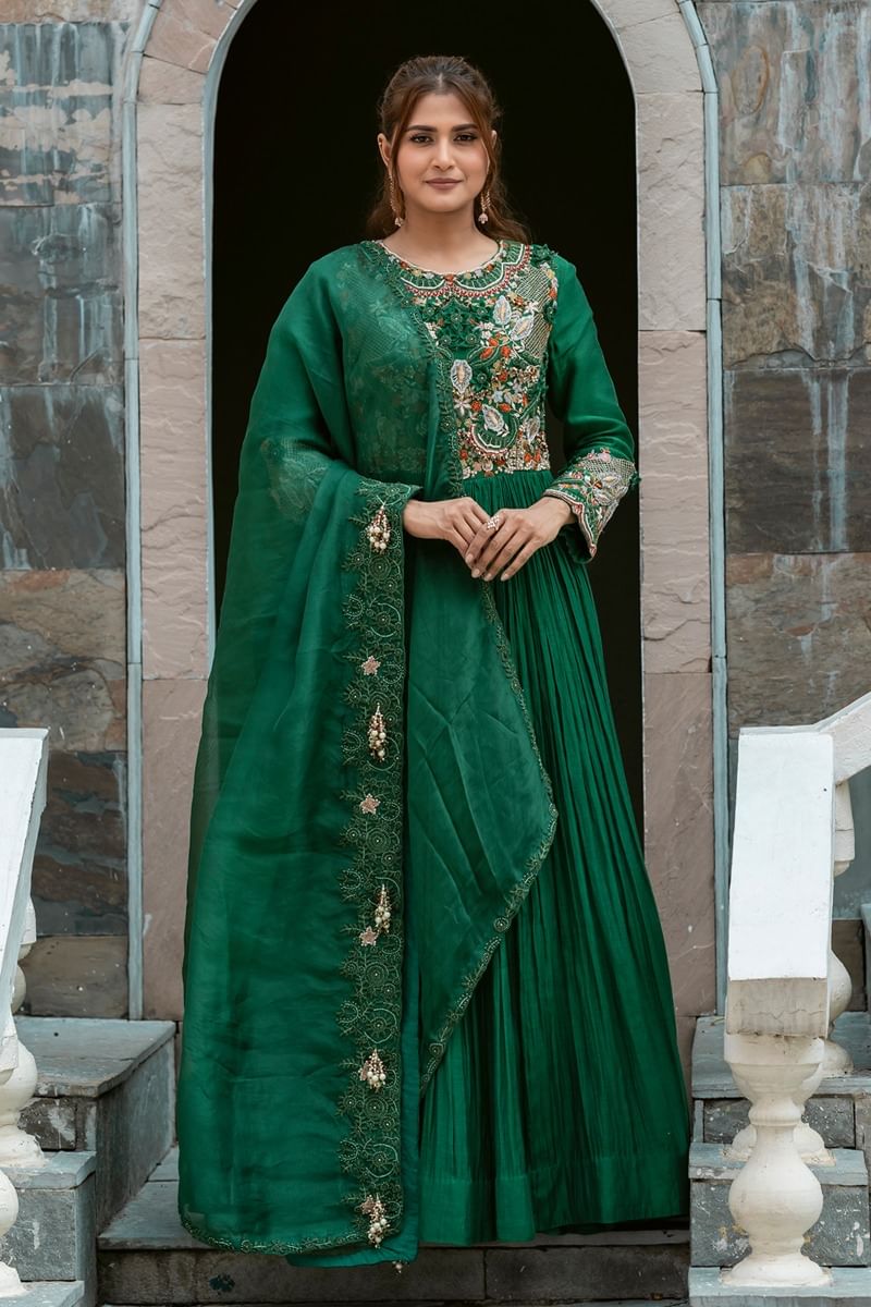 Green Anarkali Style Salwar Kameez