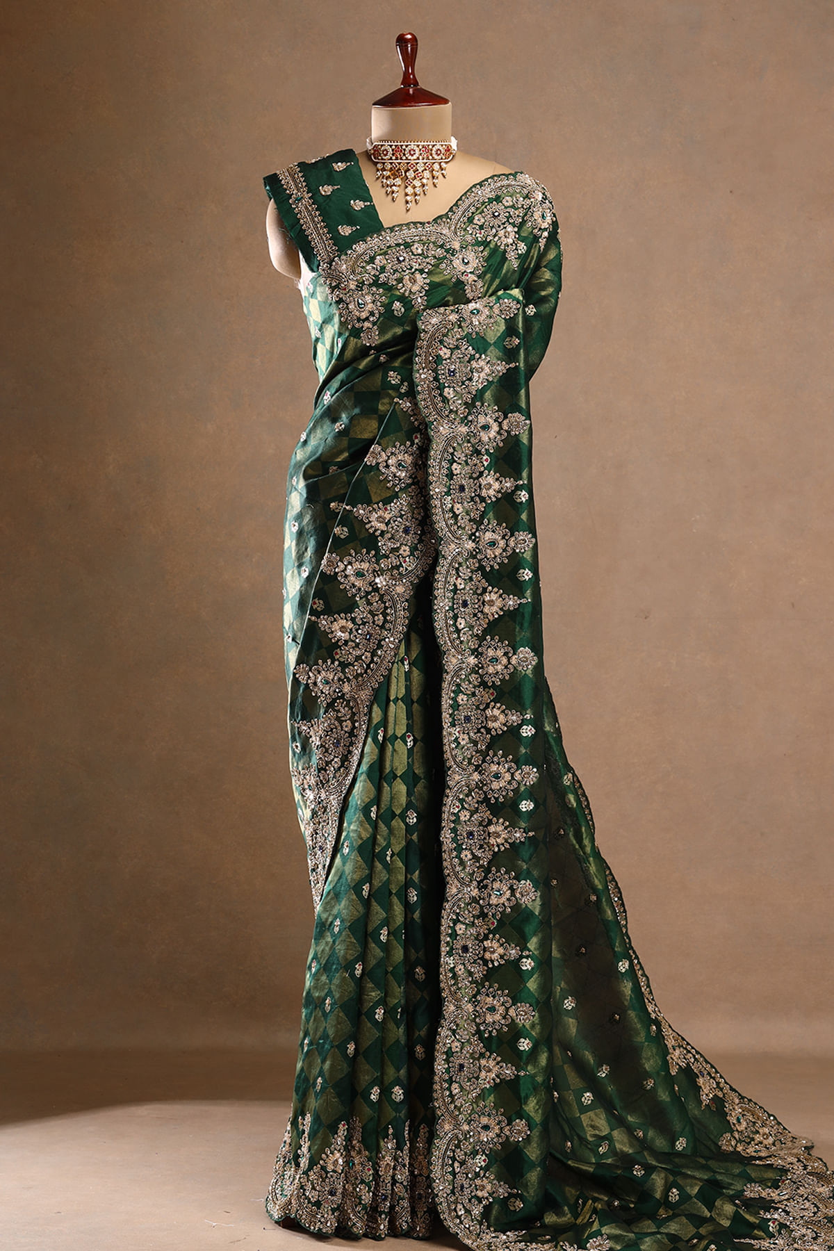 Forest Green Zari Woven Embroidered Banarasi Silk Saree with Unstitched Blouse-GK1856