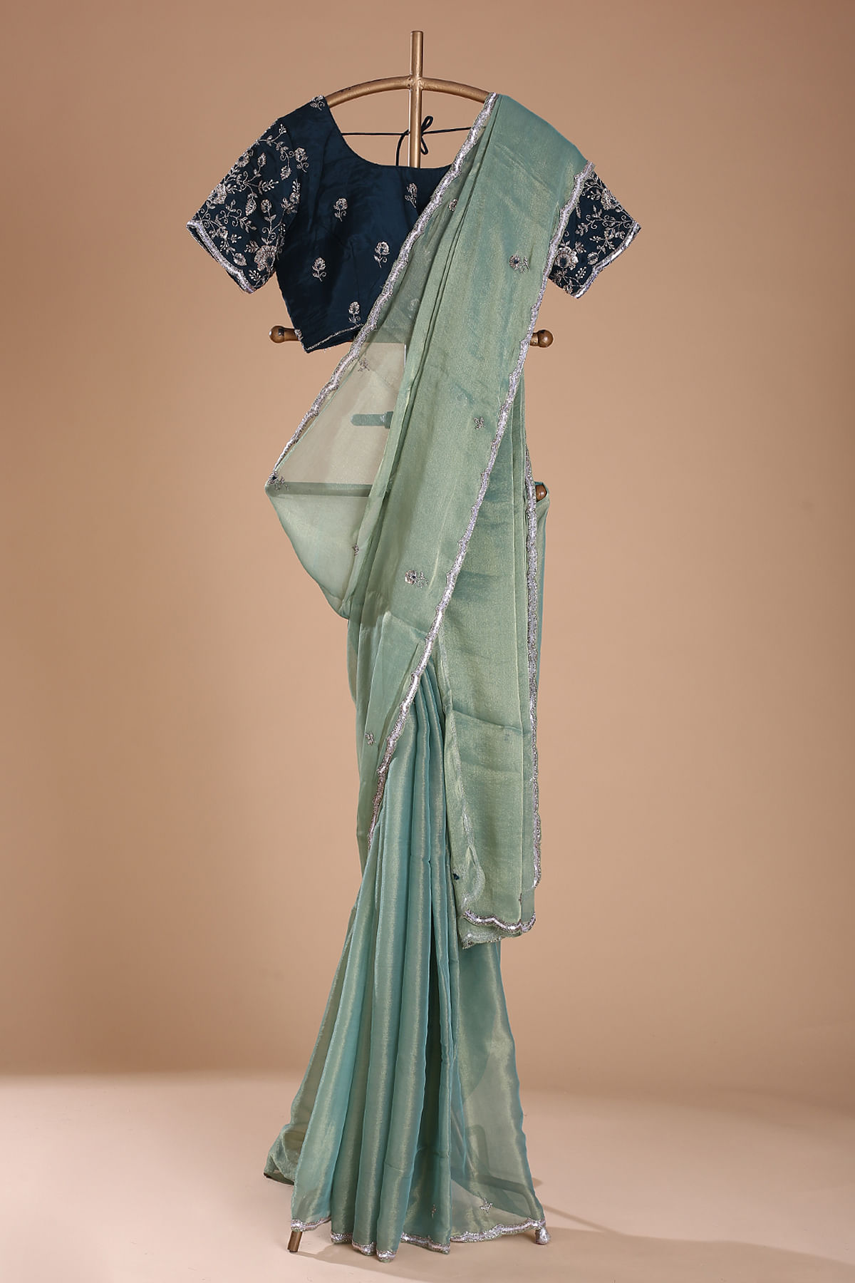 Celadon Green Silk Bandhani Scarf Celadon Green Silk Bandhani Scarf