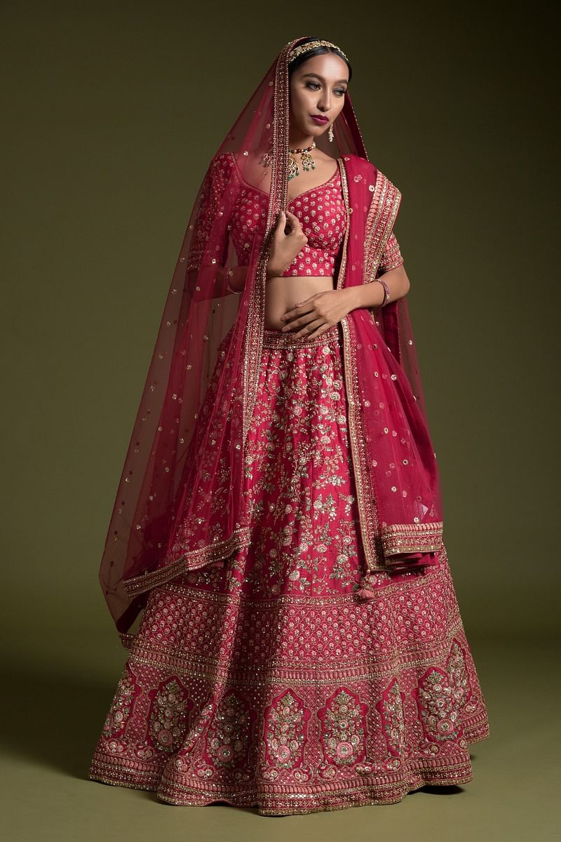 Cherry colour hotsell bridal lehenga