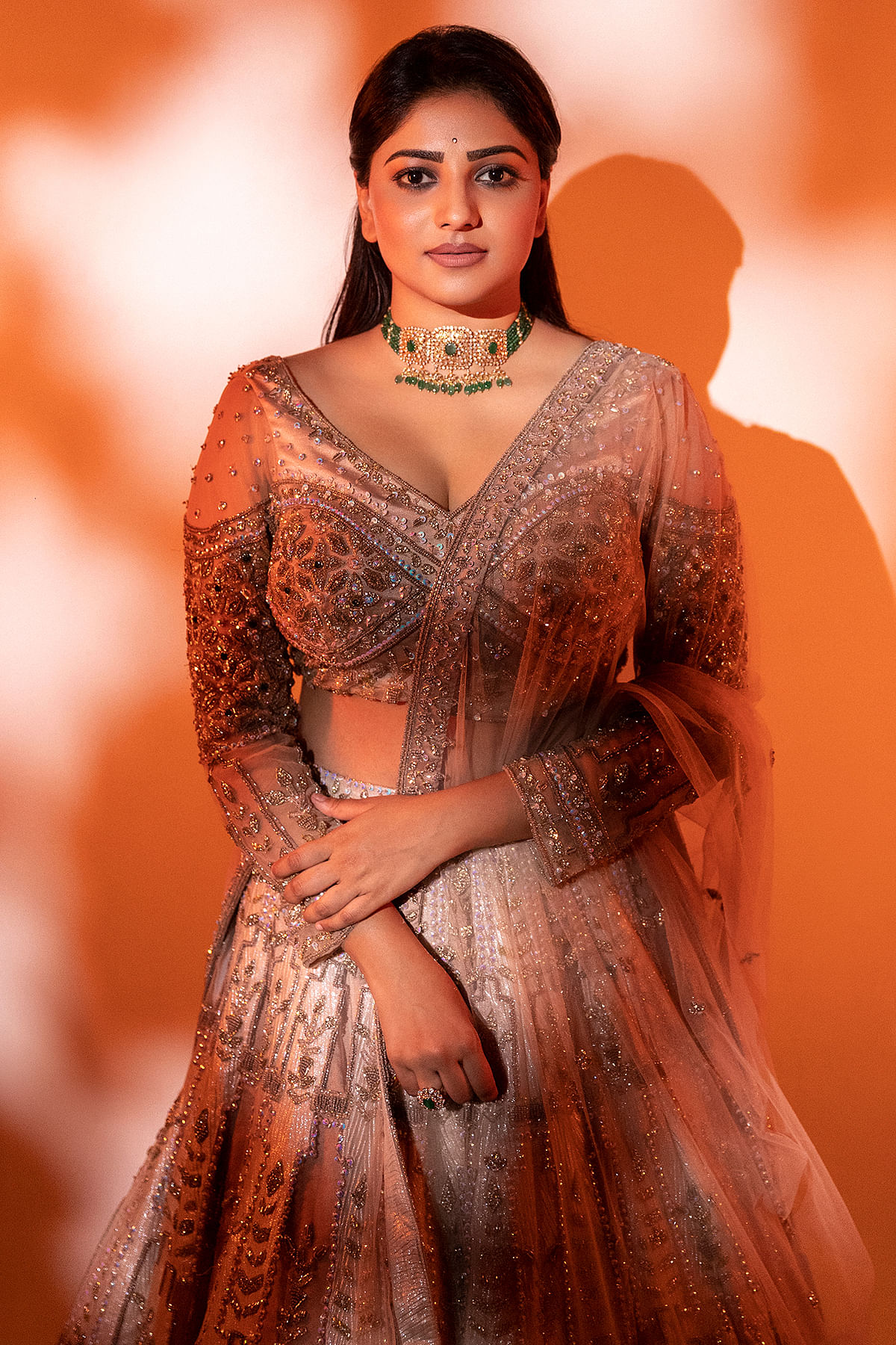 Buy Rachita Ram in Peach Sequins Embroidered Net Palazzo Suit Online |  Samyakk