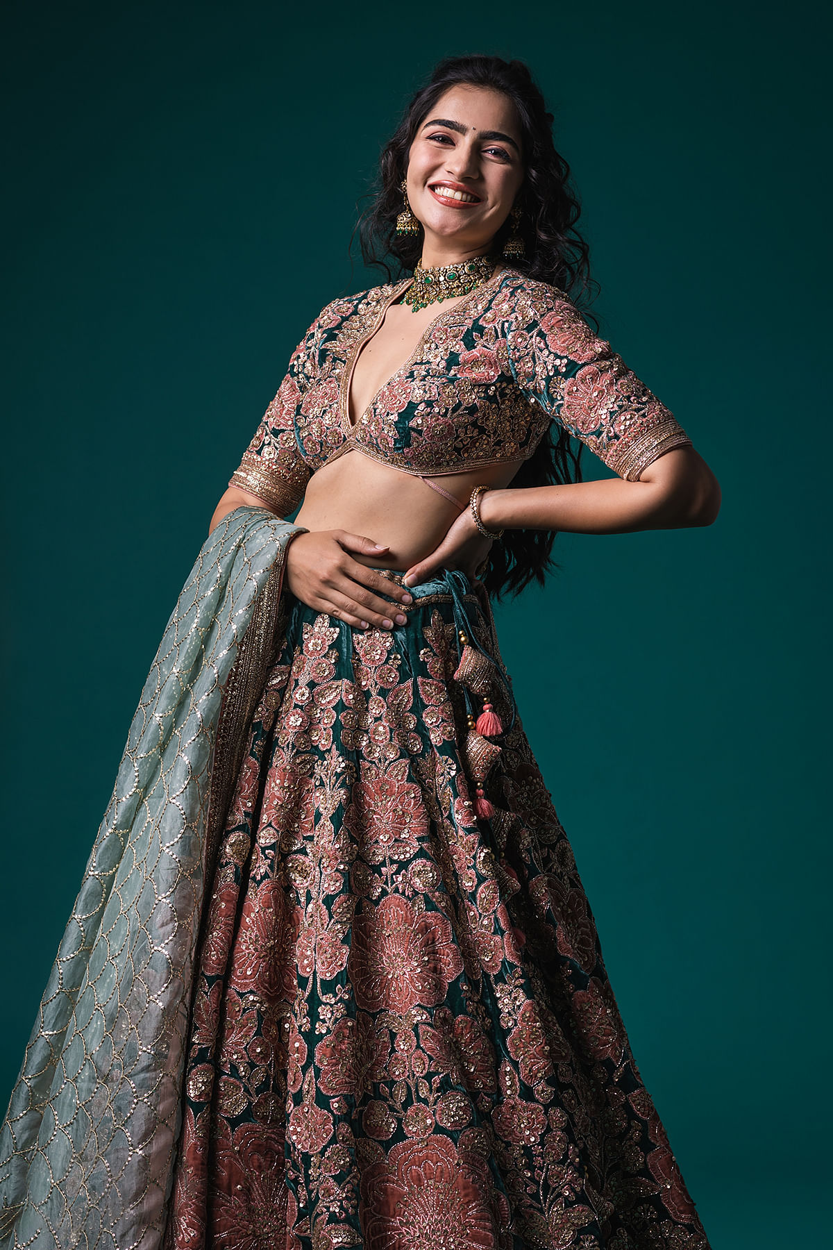 Embroidered Velvet Wedding Lehenga