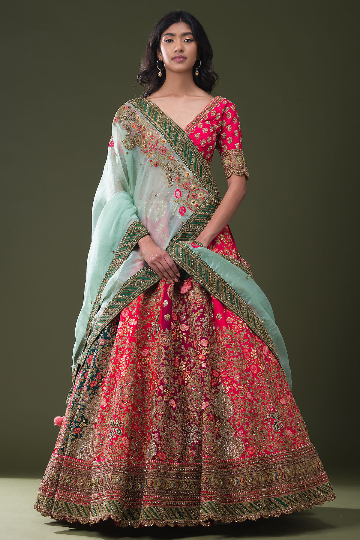 Wedding Special: Green And Pink Banarasi Designer Embroidery Lehengas –  Rushini