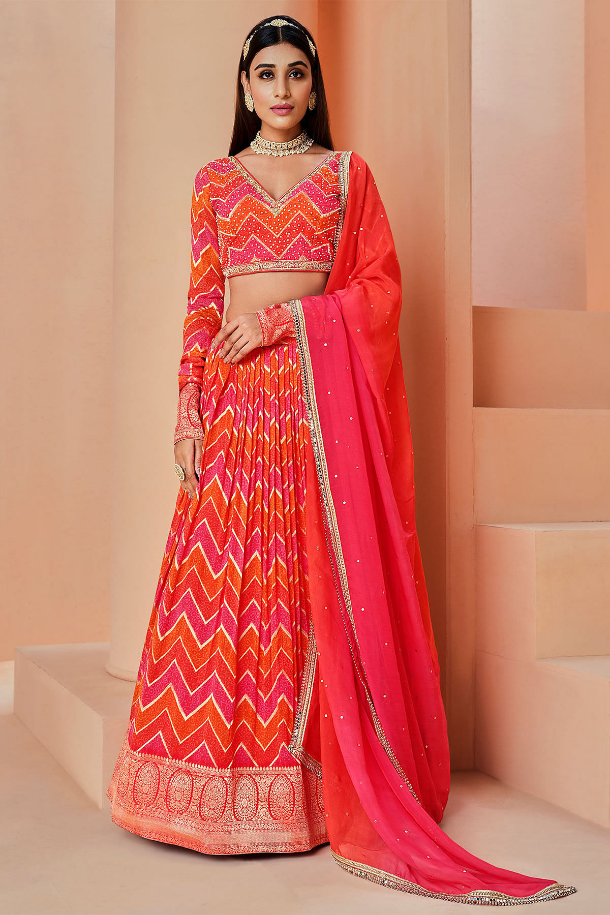 Siya Fashions Client's Dairy Orange & Pink Pure Silk Lehenga SFCD005