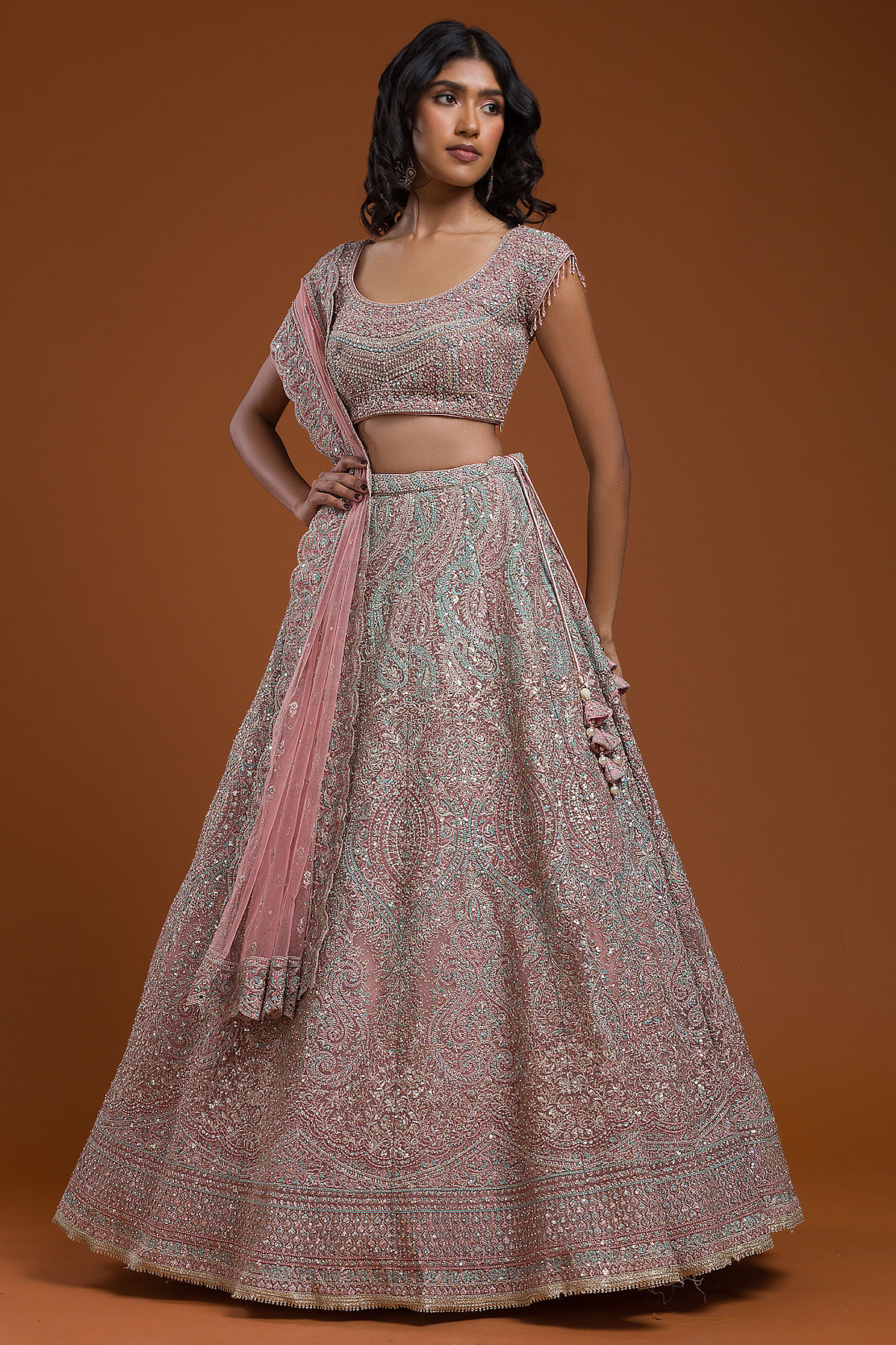 Buy Peach Zari Sangeet Lehenga Choli Online : Australia - Bridal Lehenga  Choli
