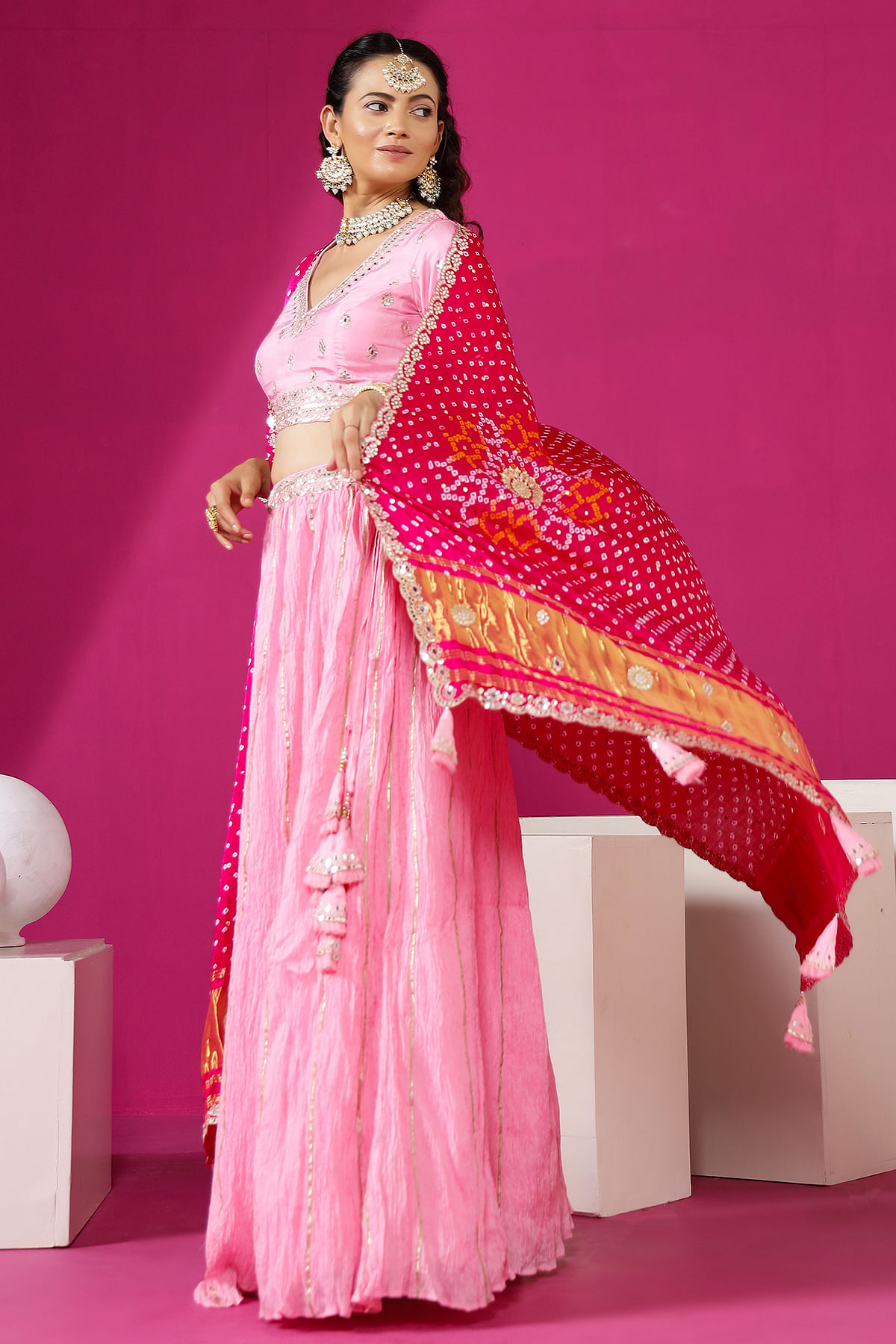 Pink art silk party wear lehenga choli 7241