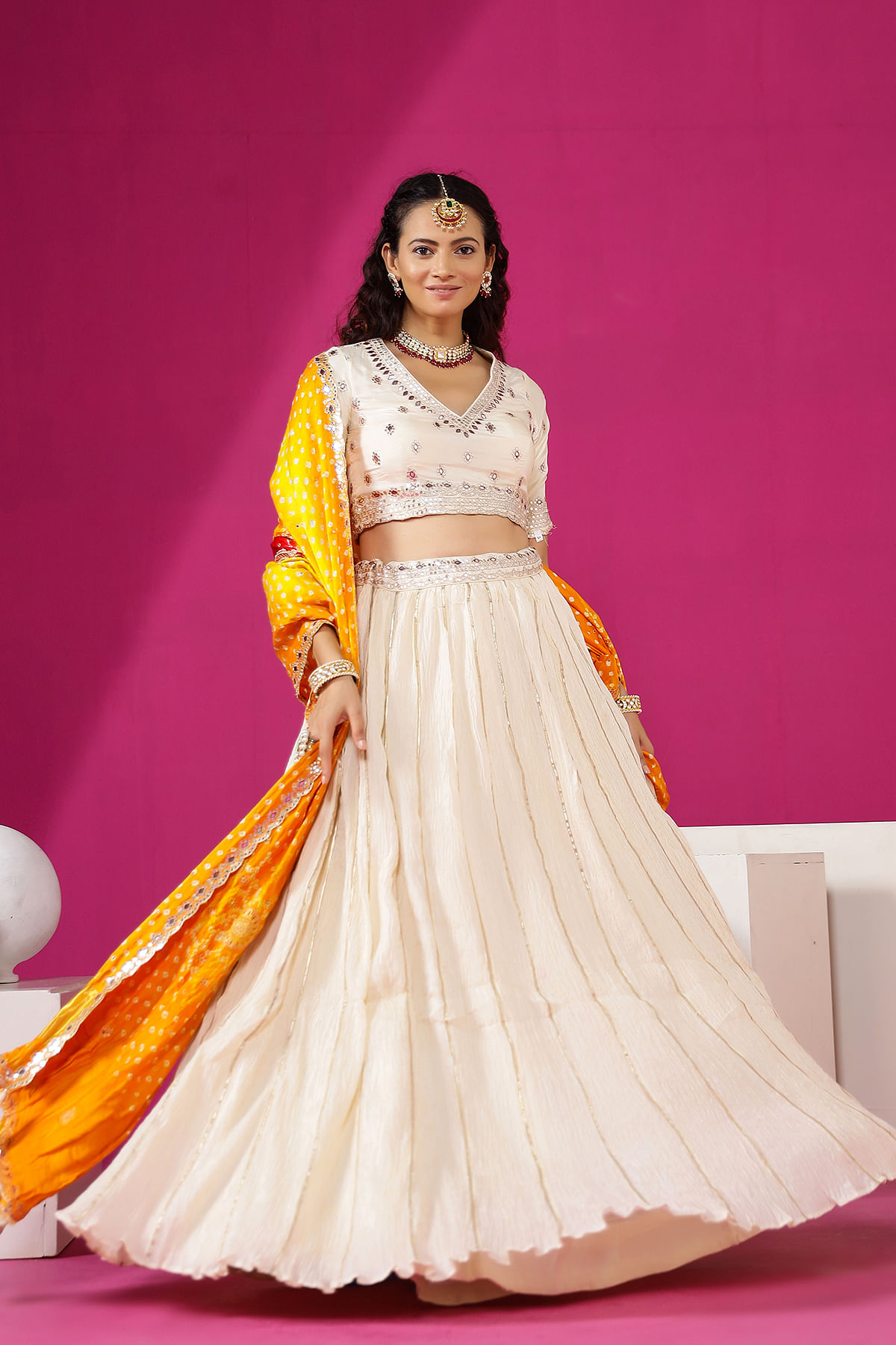 Marshmallow Cream Abla Embroidered Silk Party Wear Lehenga