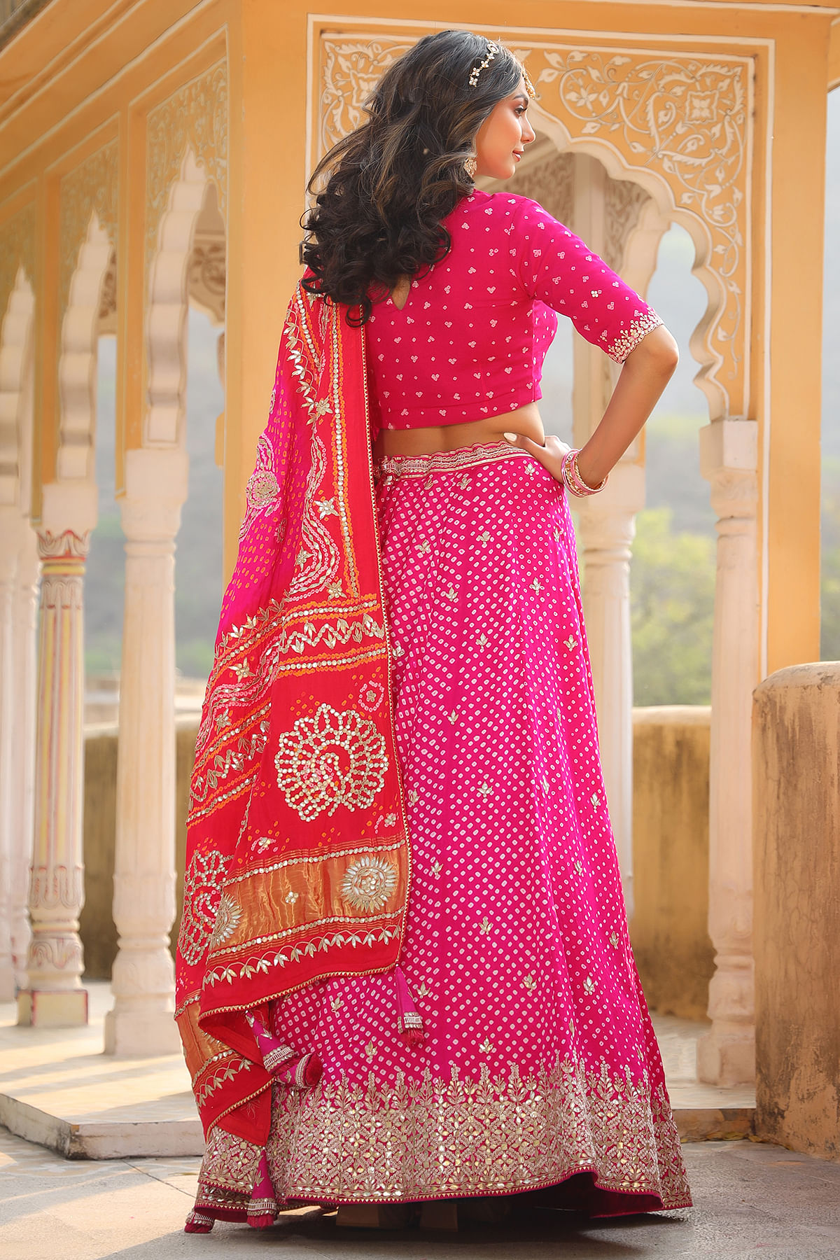 Buy Magenta Pink Gota Embroidered Gajji Silk Party Wear Lehenga