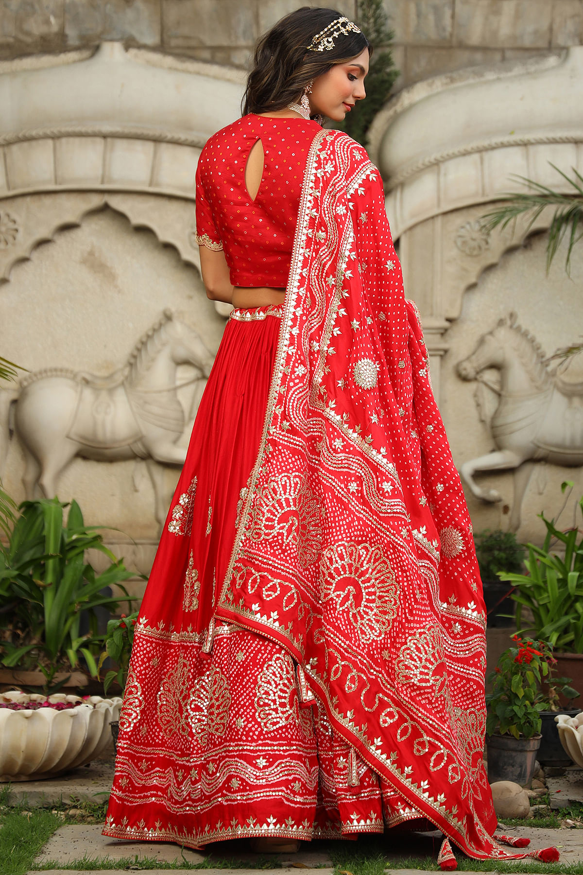 RE - Red Colored Sequence Embroidery Work Silk Lehenga Choli - Party wear  lehengas - Lehengas - Indian