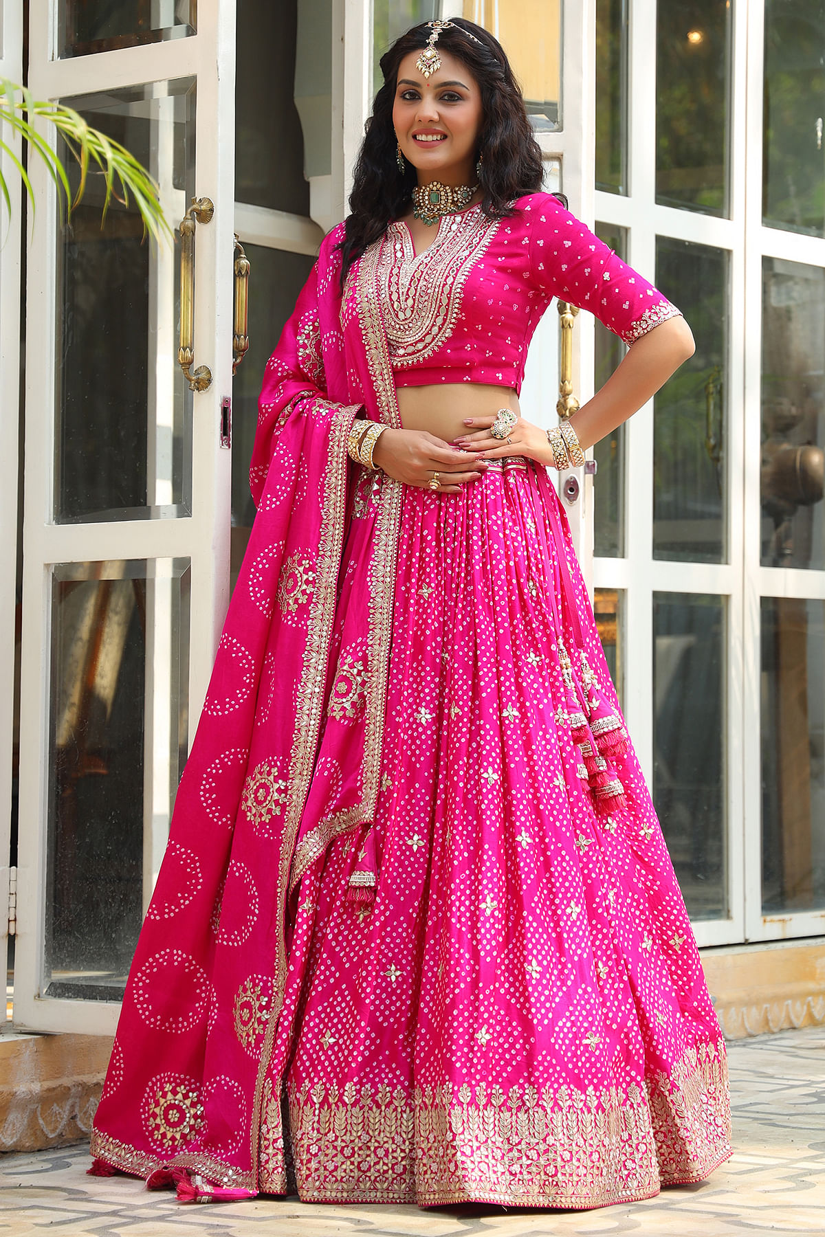 Women's Banarsi Pink Bandhani Lehenga (3Pc) - Saras The Label | Lehnga  designs, Wedding lehenga designs, Bandhani lehenga