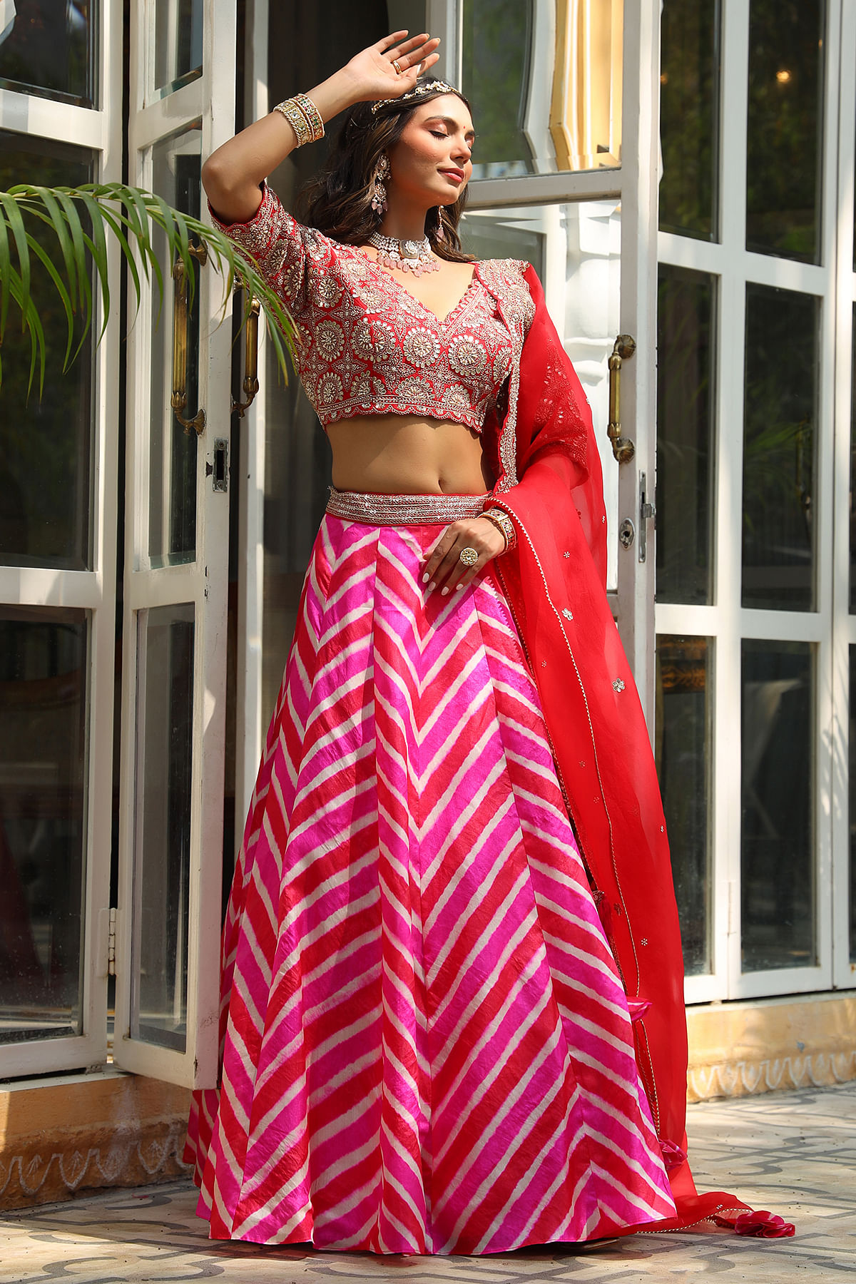 Astha Narang Off Shoulder Crop Top With Red Embroidered Lehenga | The Grand  Trunk