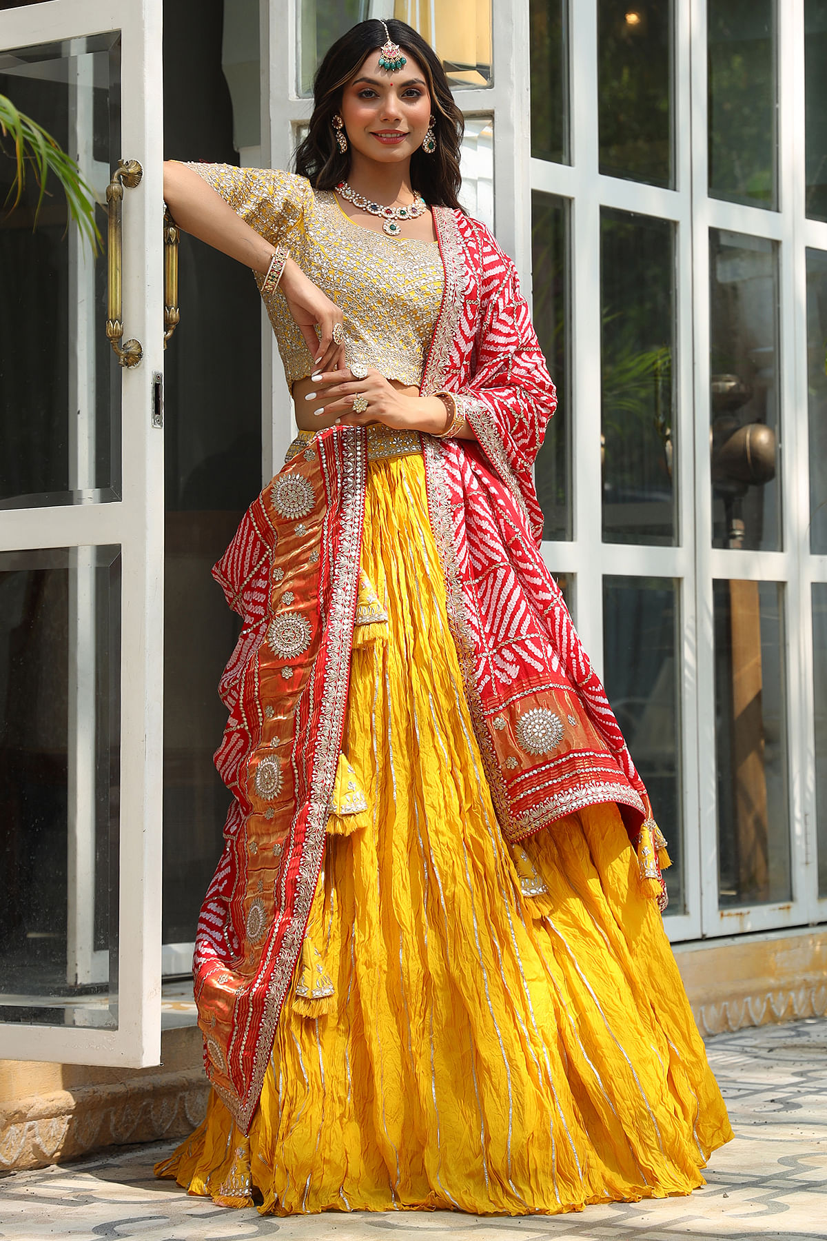 Lavanya The Label Red & Gold-Toned Embellished Beads and Stones Ready to  Wear Lehenga & Blouse With Dupatta - Absolutely Desi