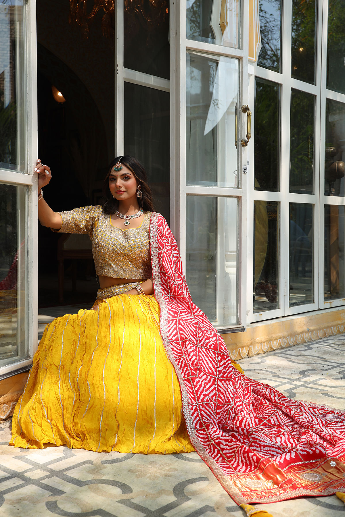Readymade Yellow Anarkali Suit With Bandhej Dupatta Latest 3411SL01