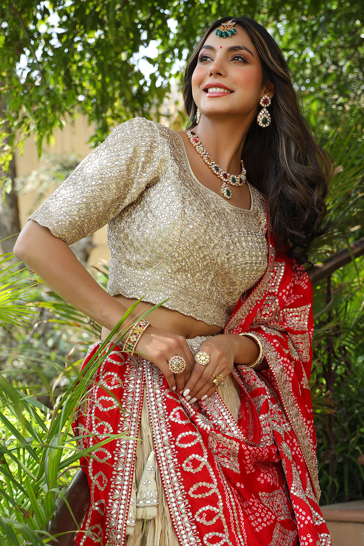 Buy Red Badhani Lehenga Set with a Beige Dupatta by NIDHI THOLIA at Ogaan  Online Shopping Site