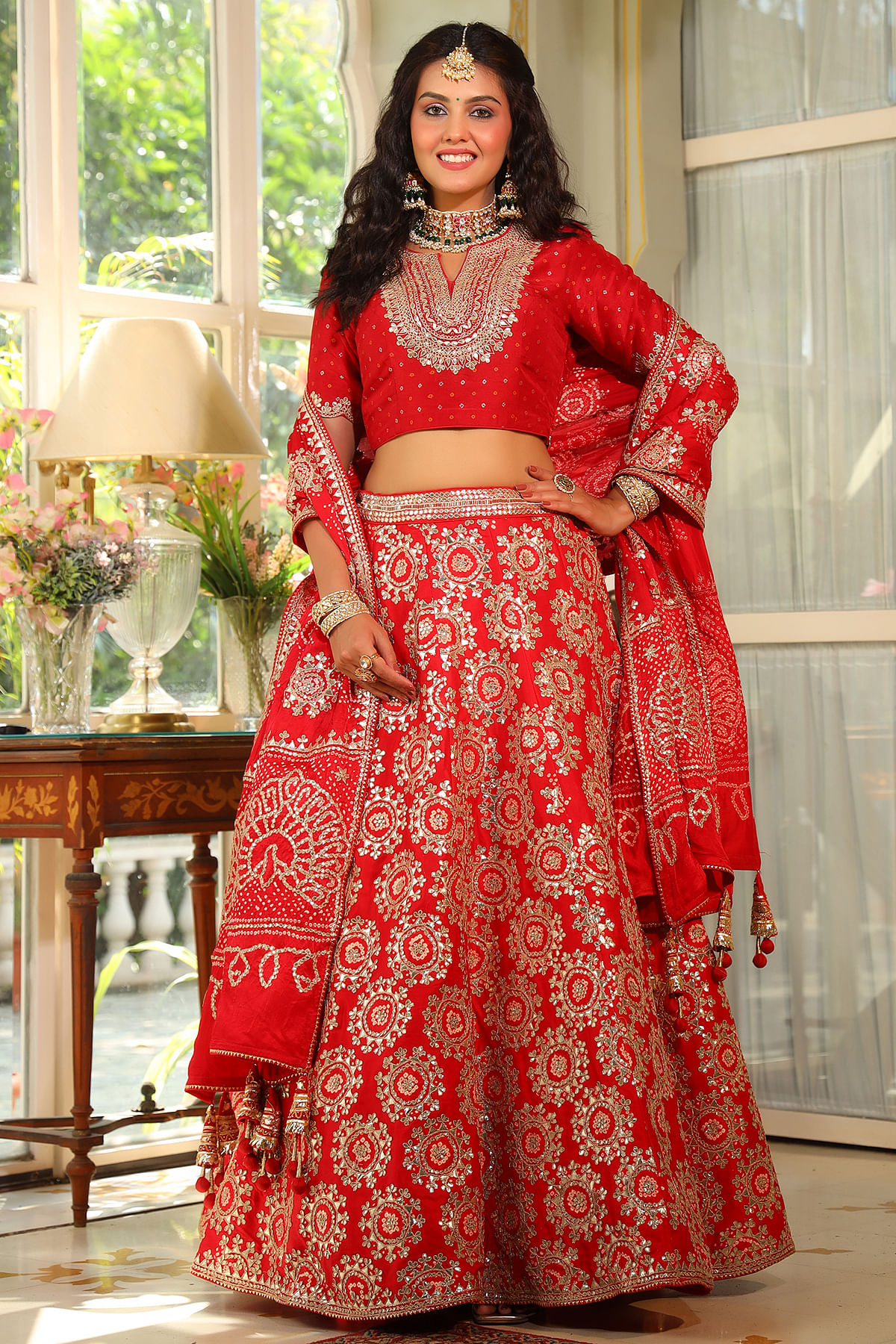 Buy Saffron & Red Tania Zardozi Embroidered Lehenga With Dupatta Online -  RI.Ritu Kumar India Store View
