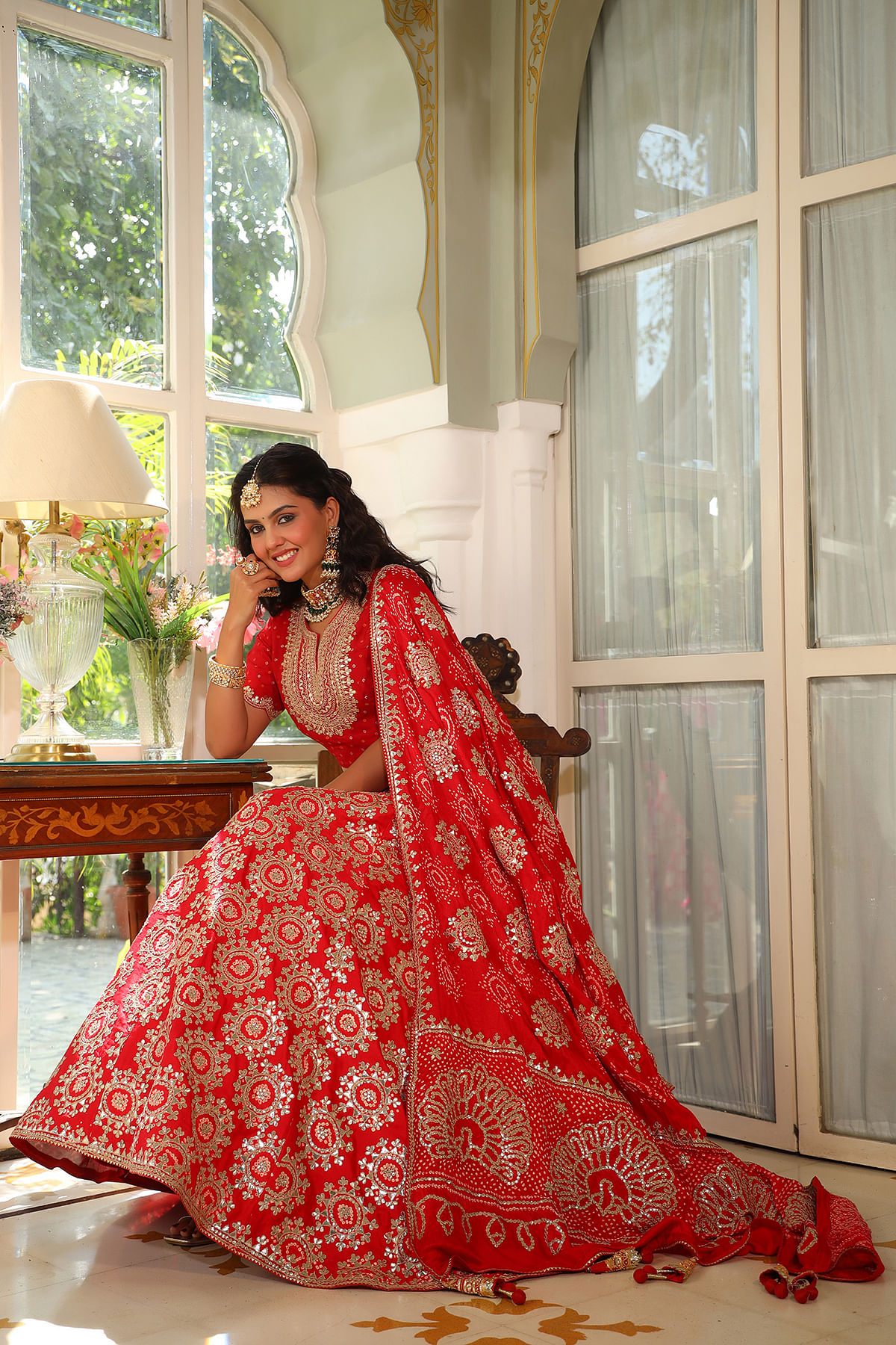 Red Double Dupatta Lehenga Set – Estie Couture