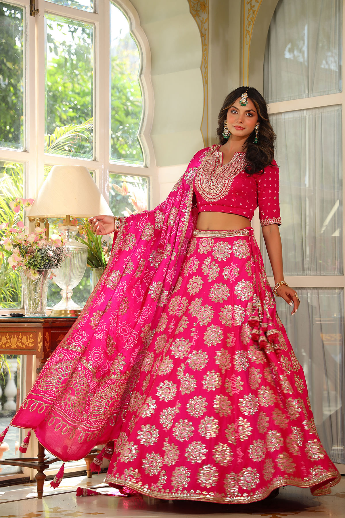 Plus Size Pink Printed Crop Top, lehenga With Dupatta Set | Buy Women  Clothing