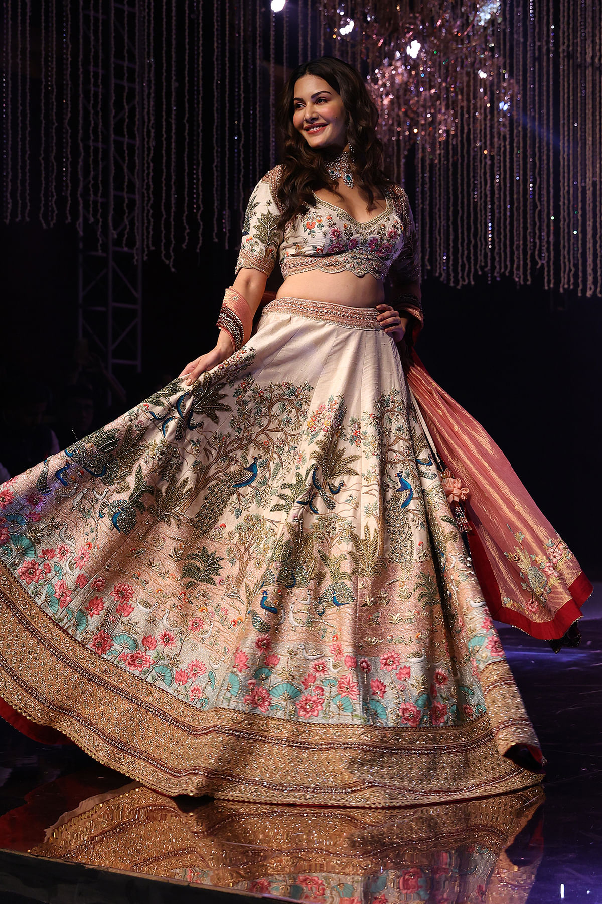 Amyra Dastur Stuns in Cannoli Cream Resham Embroidered Silk Exclusive Bridal Lehenga